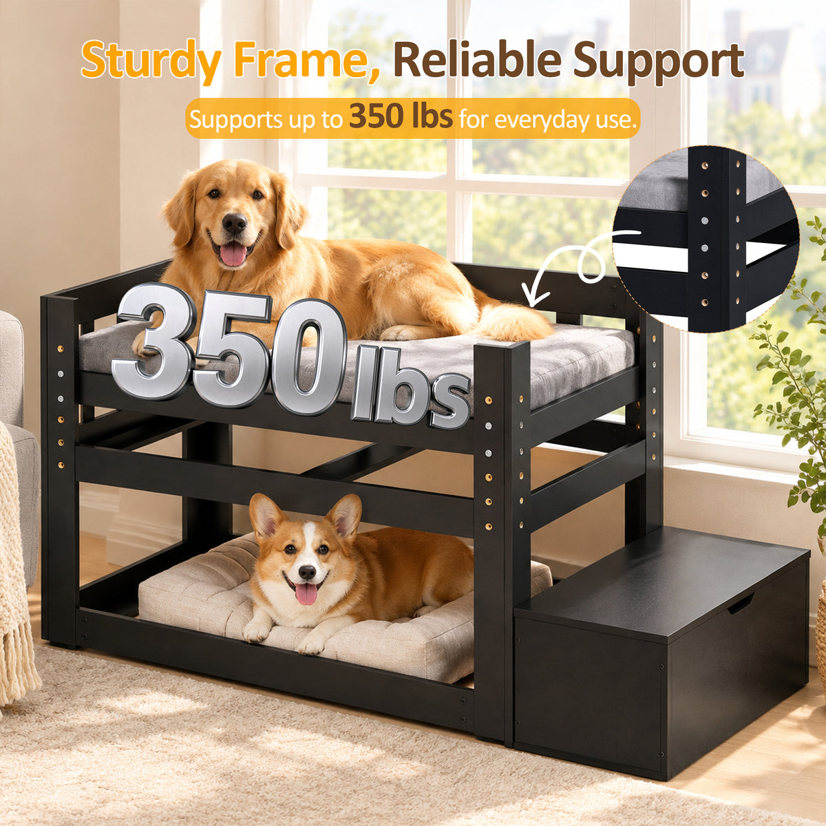 Advwin Adjustable Pet Bunk Bed w/ Stairs & Storage