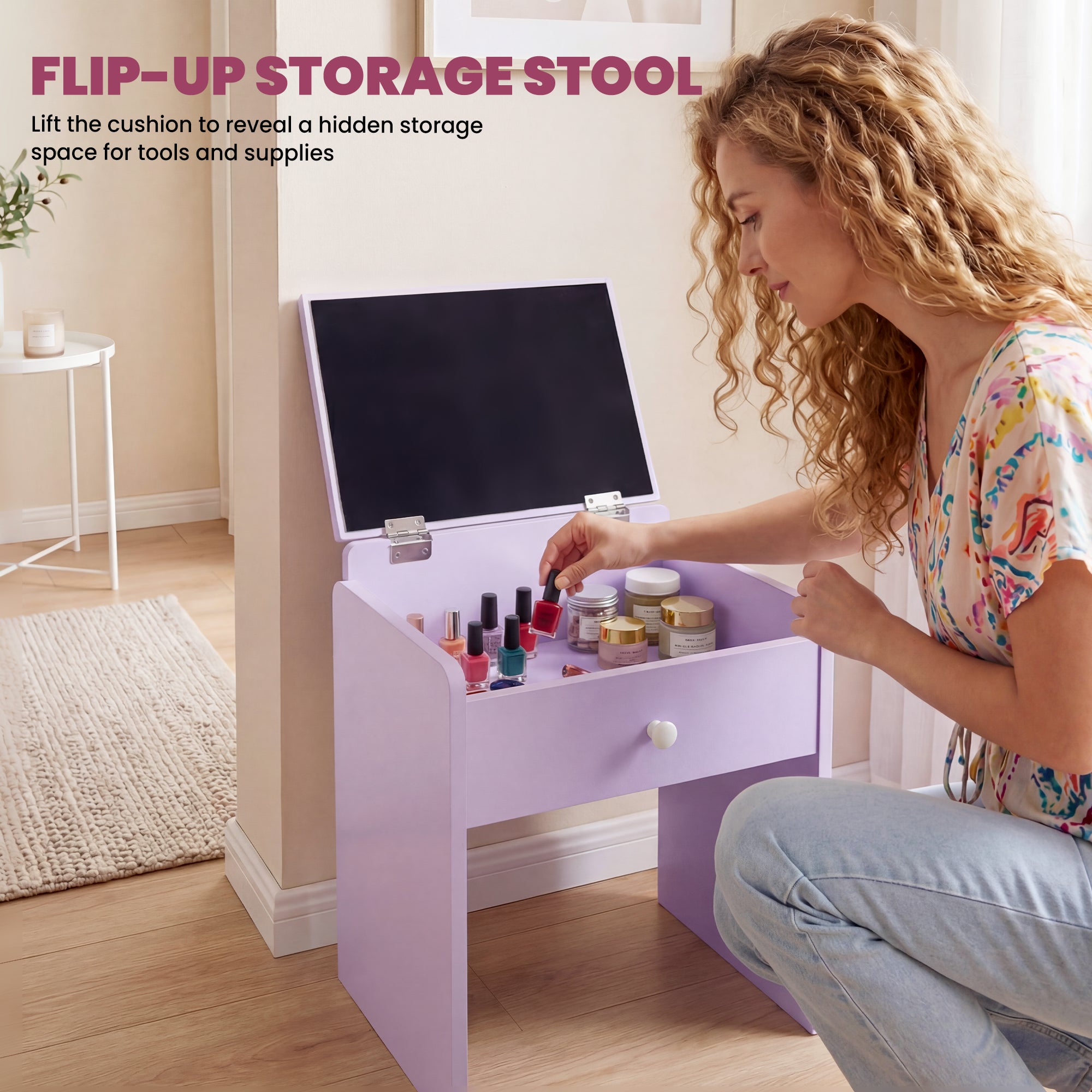 Advwin Nail Desk & Storage Stool Set for Nail Tech