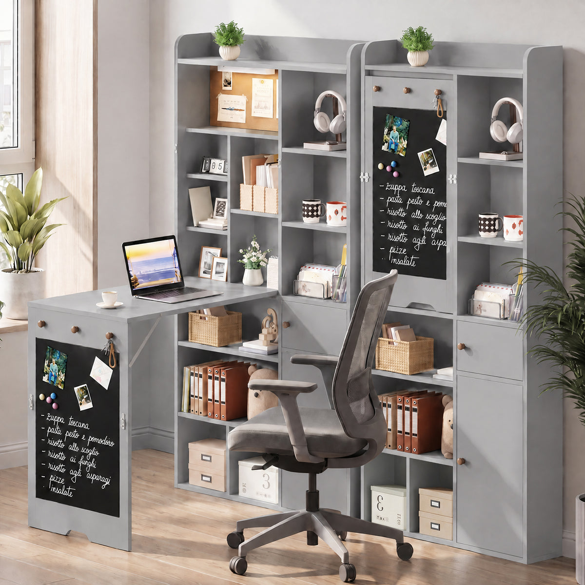 Advwin Wide Wall Mounted Foldable Desk with Cabinet
