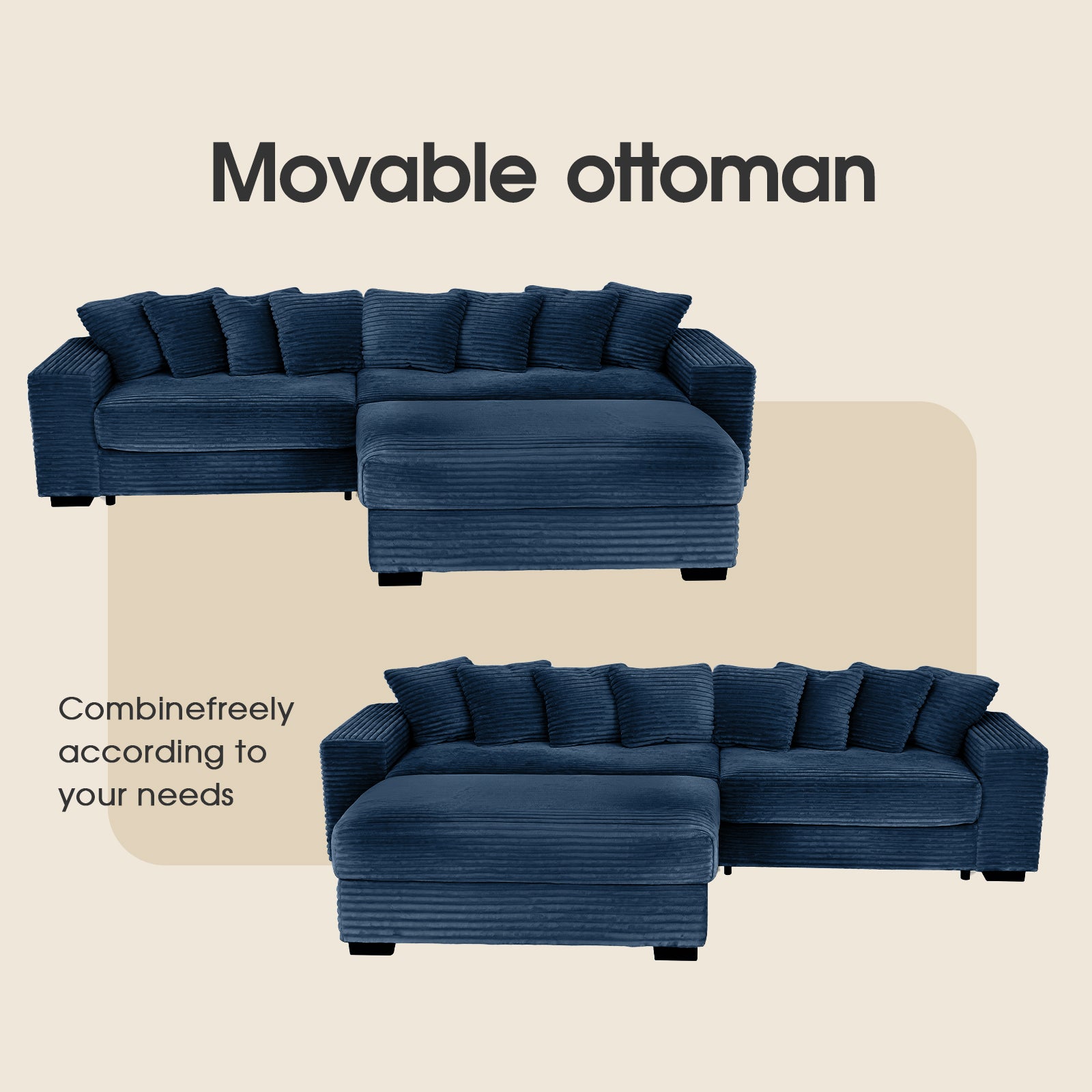 Advwin Oversized L Shaped Sofa With Chaise