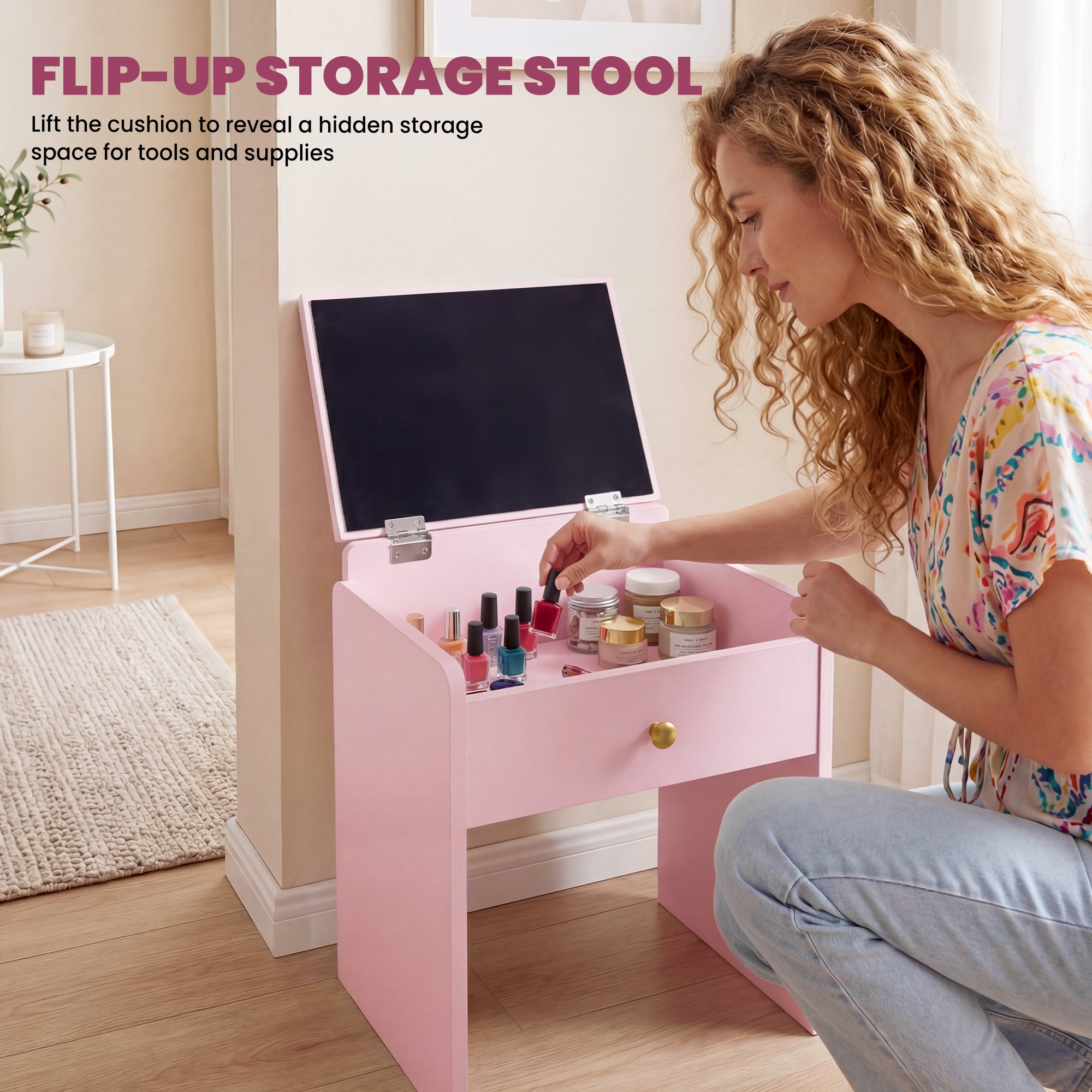 Advwin Nail Desk & Storage Stool Set for Nail Tech