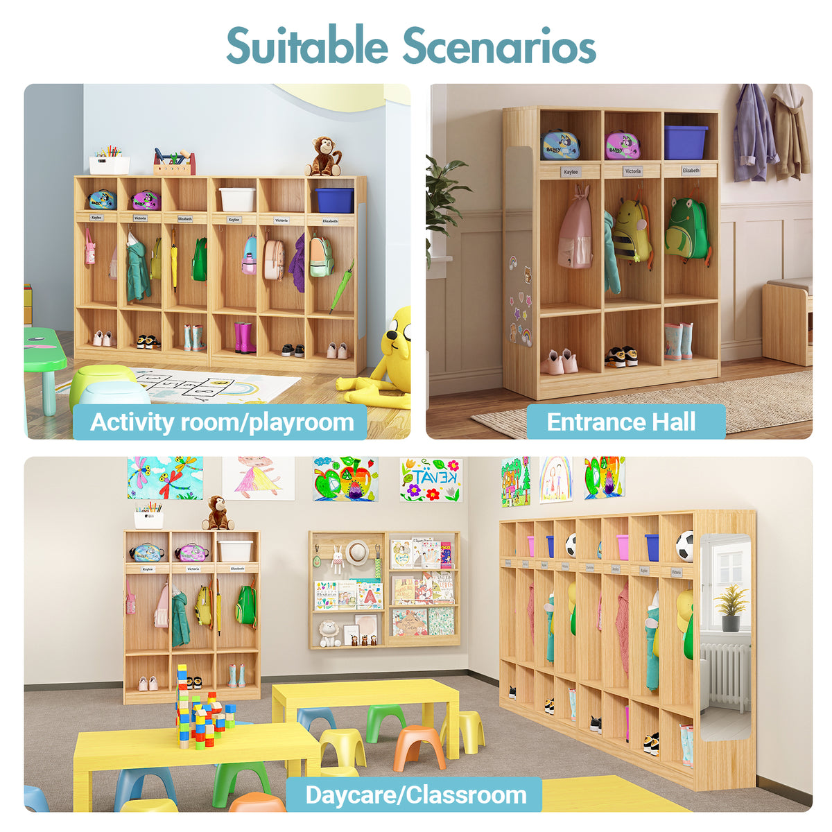 Advwin Classroom Coat Locker w/ 6 Cubbies & Acrylic Mirror
