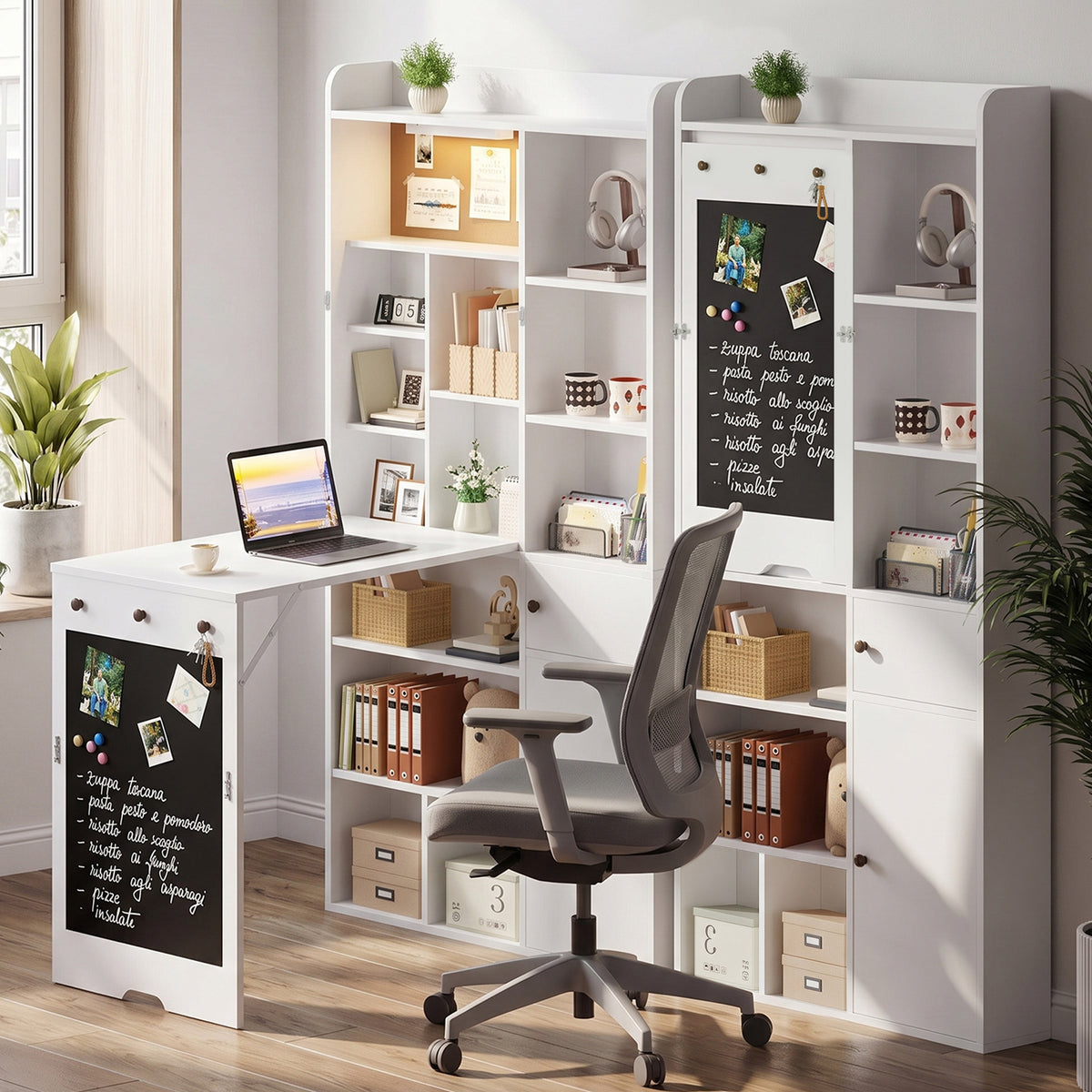 Advwin Wide Wall Mounted Foldable Desk with Cabinet