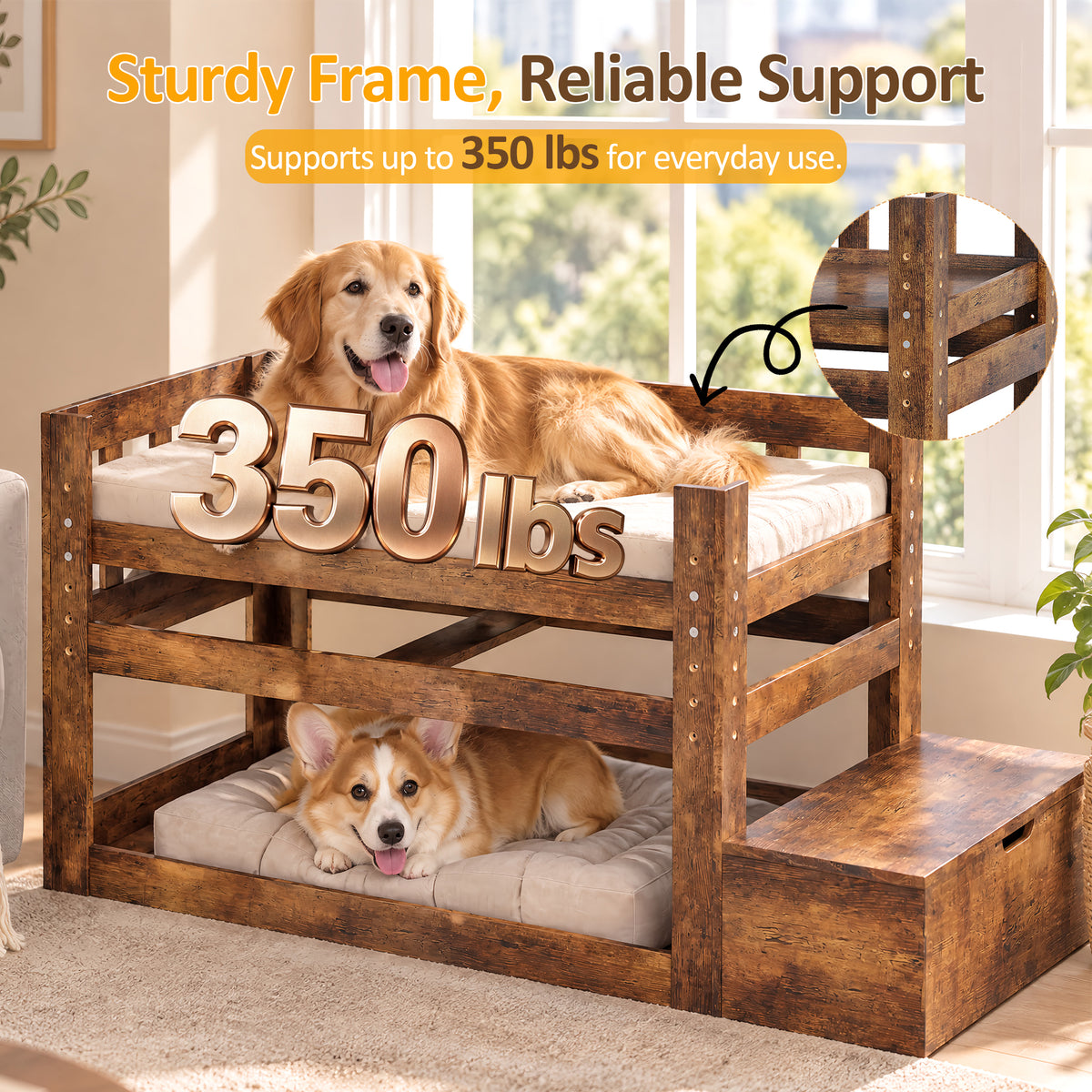Advwin Adjustable Pet Bunk Bed w/ Stairs & Storage