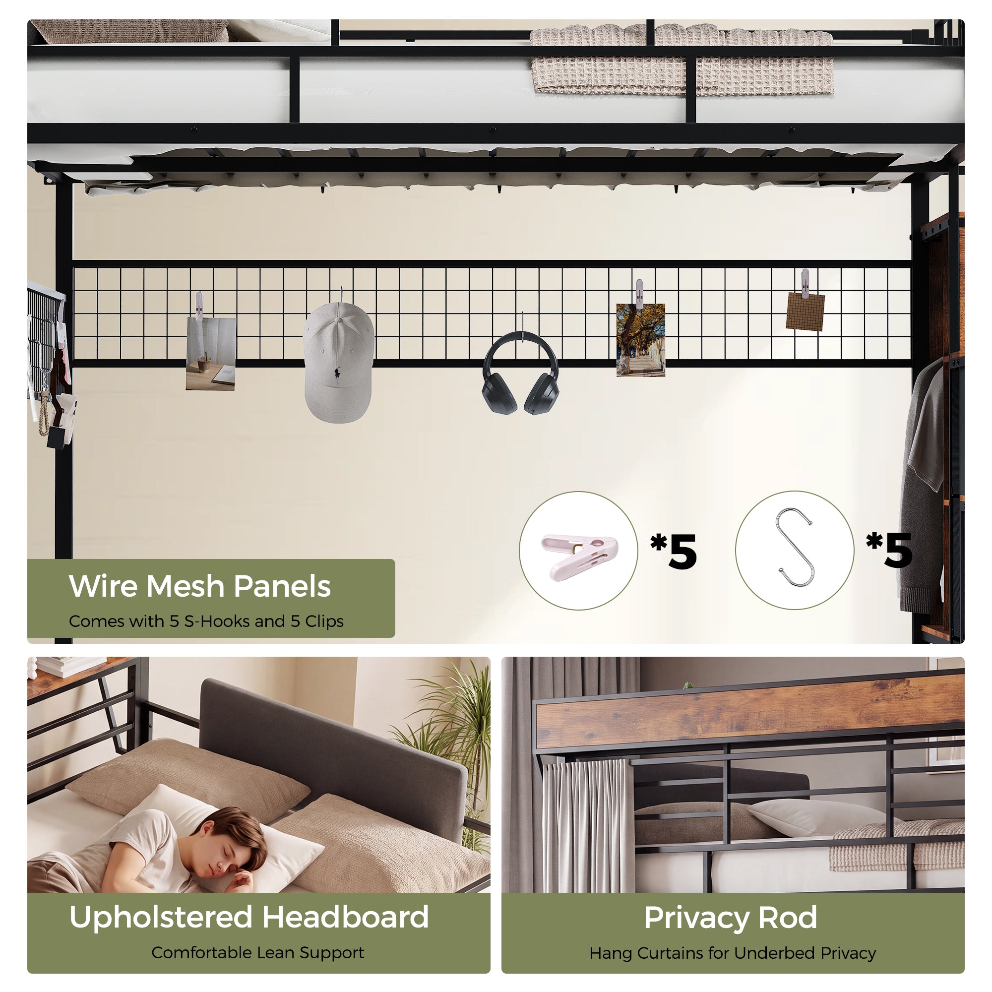 Advwin Loft Bed w/ Stairs, Storage and LED Light