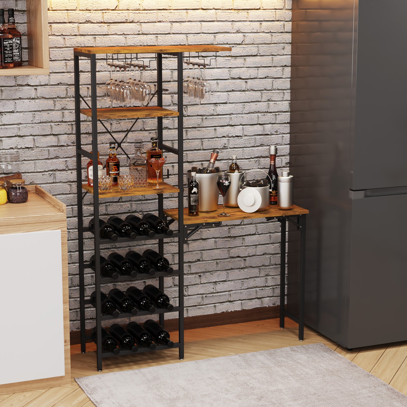 Advwin Home Bar Liquor Cabinet with Folding Table