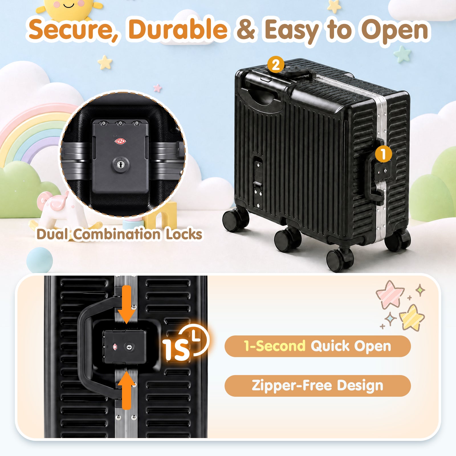 Advwin 20" Aluminum Frame Kids Ride-On Suitcase w/ 6 Wheels