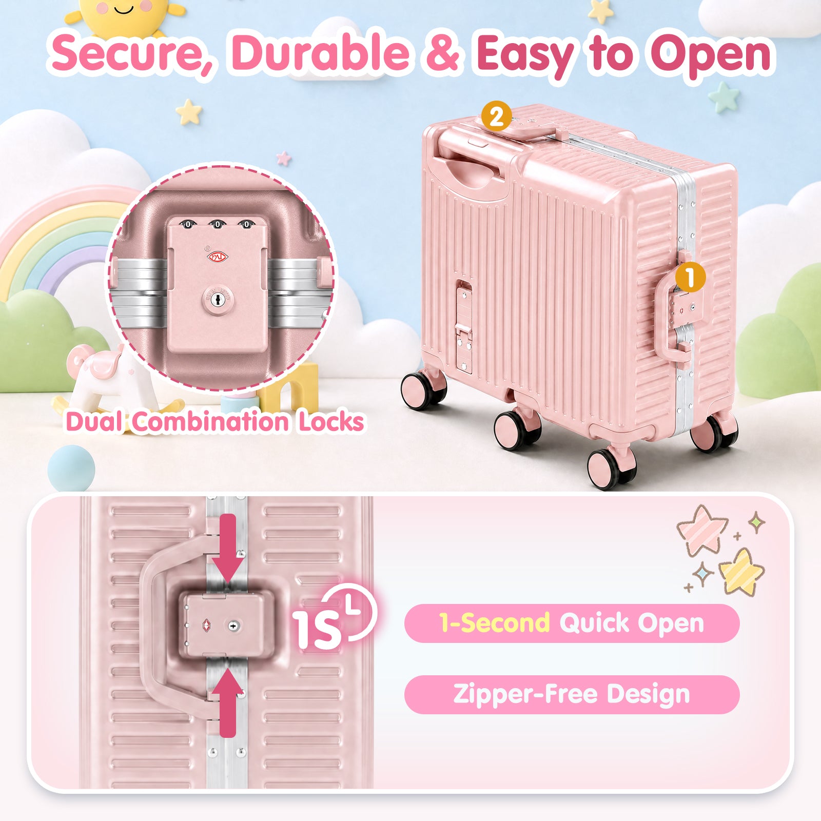 Advwin 20" Aluminum Frame Kids Ride-On Suitcase w/ 6 Wheels