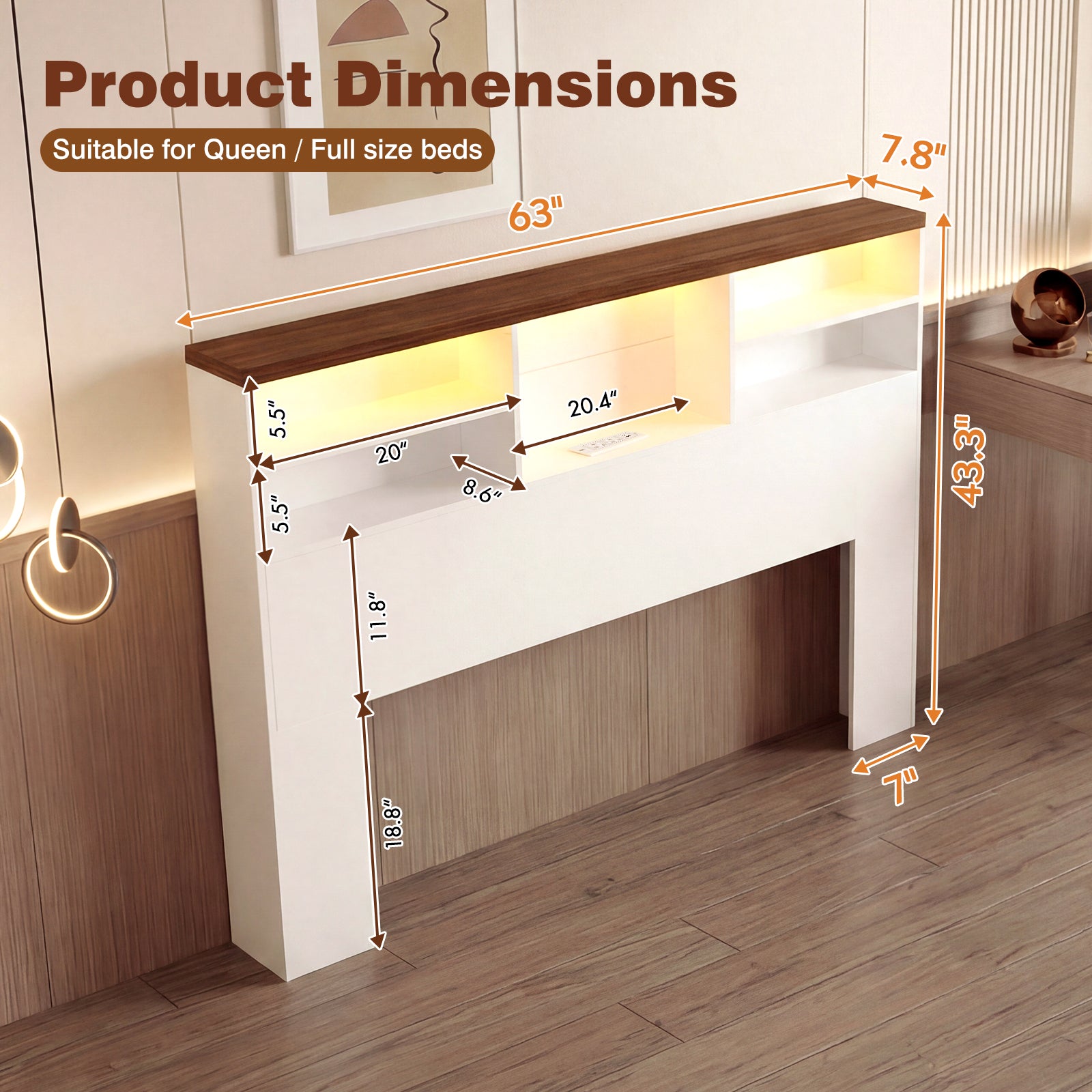 Advwin 63" Headboard w/ Extendable Storage Racks