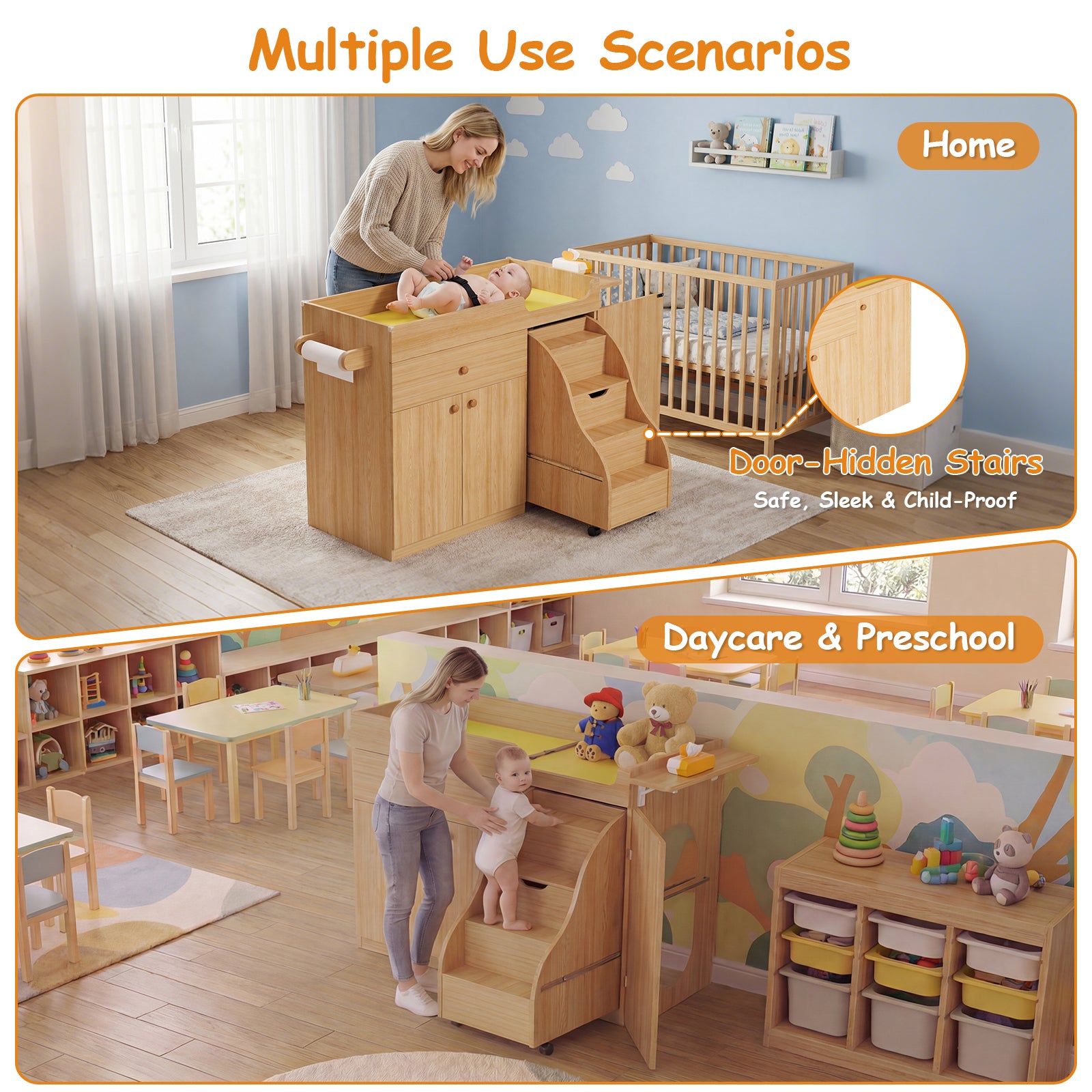 Advwin Changing Table with Stairs for Daycare & Home