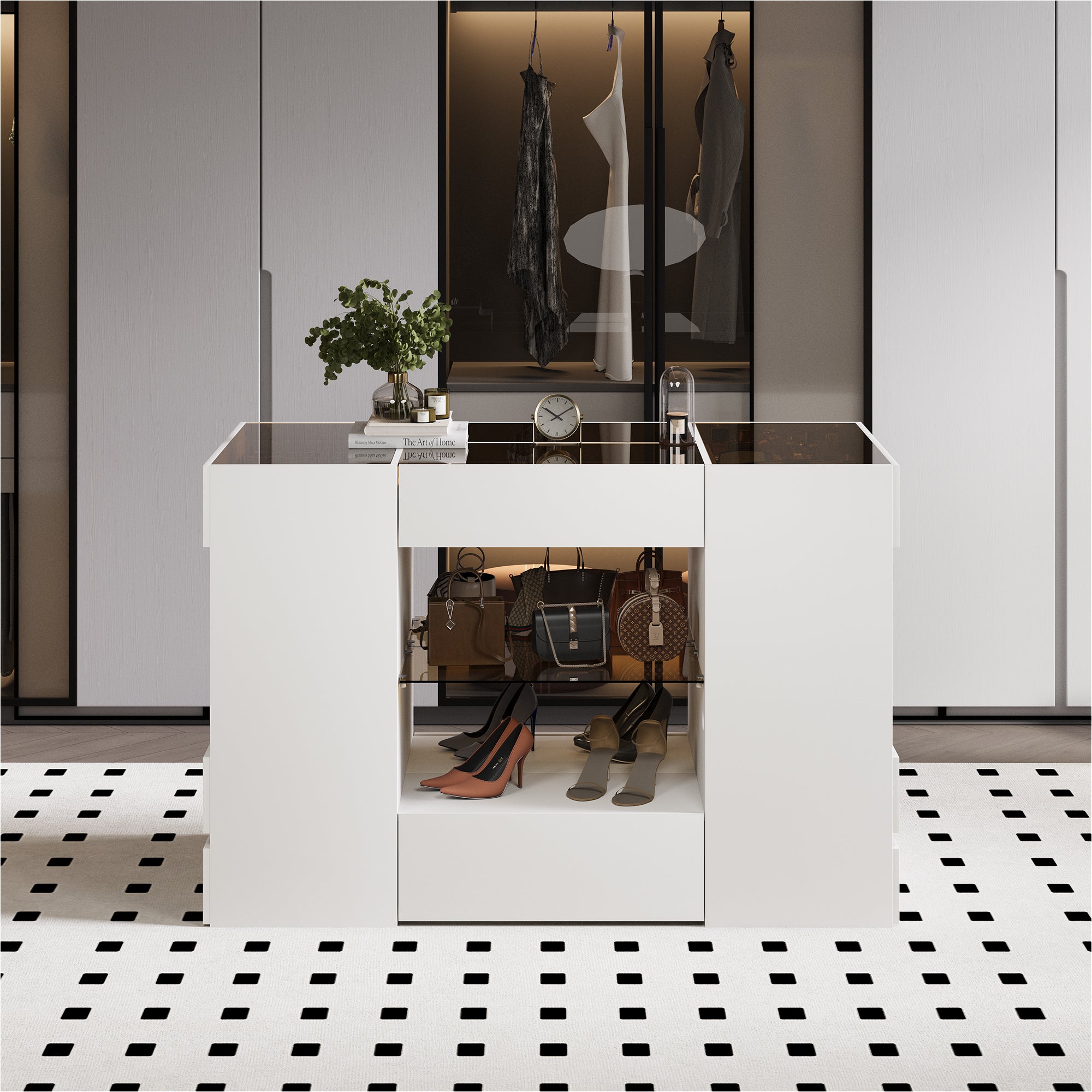 Advwin Modern Closet Island with 10 Drawers