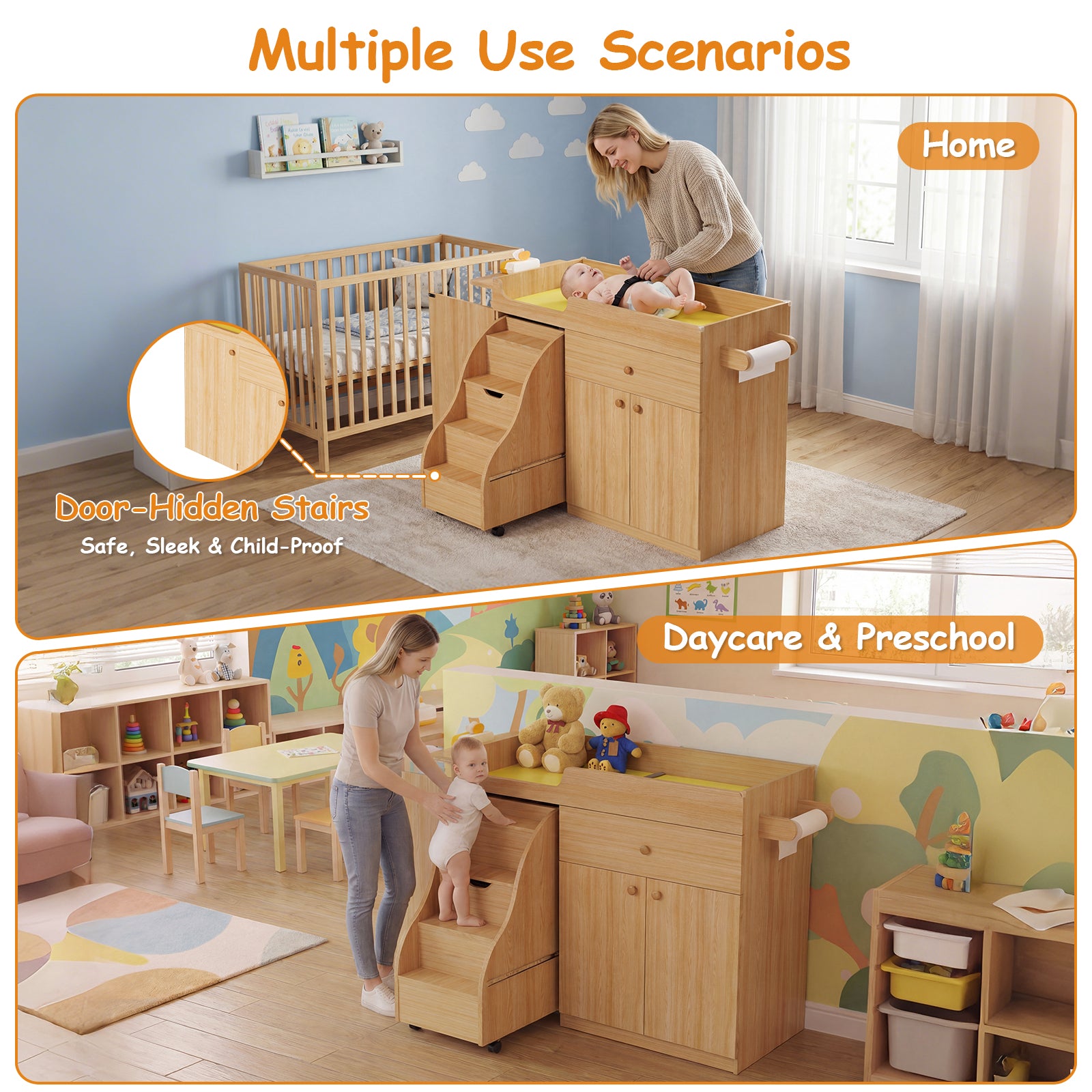 Advwin Changing Table with Stairs for Daycare & Home