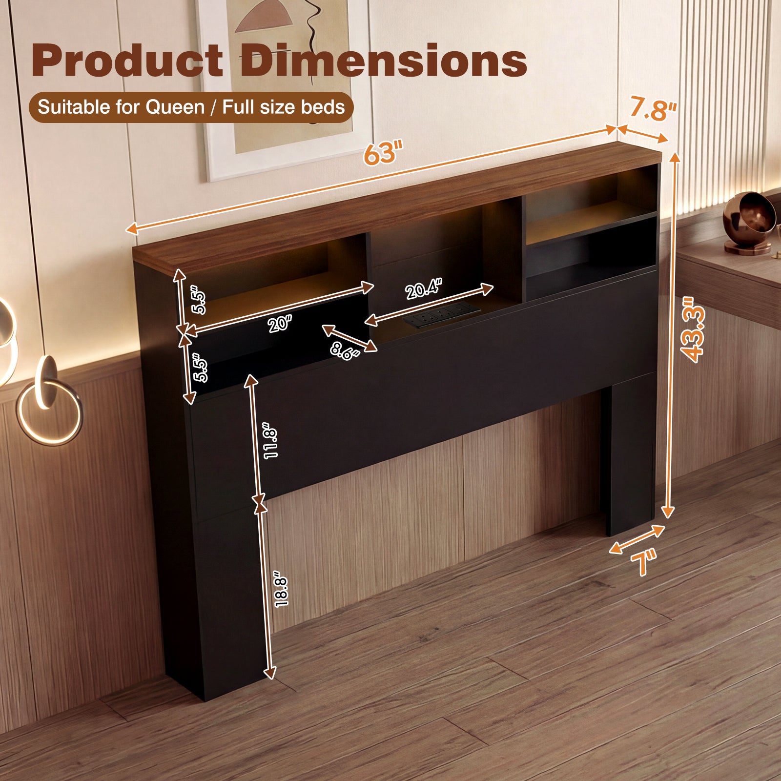 Advwin 63" Headboard w/ Extendable Storage Racks