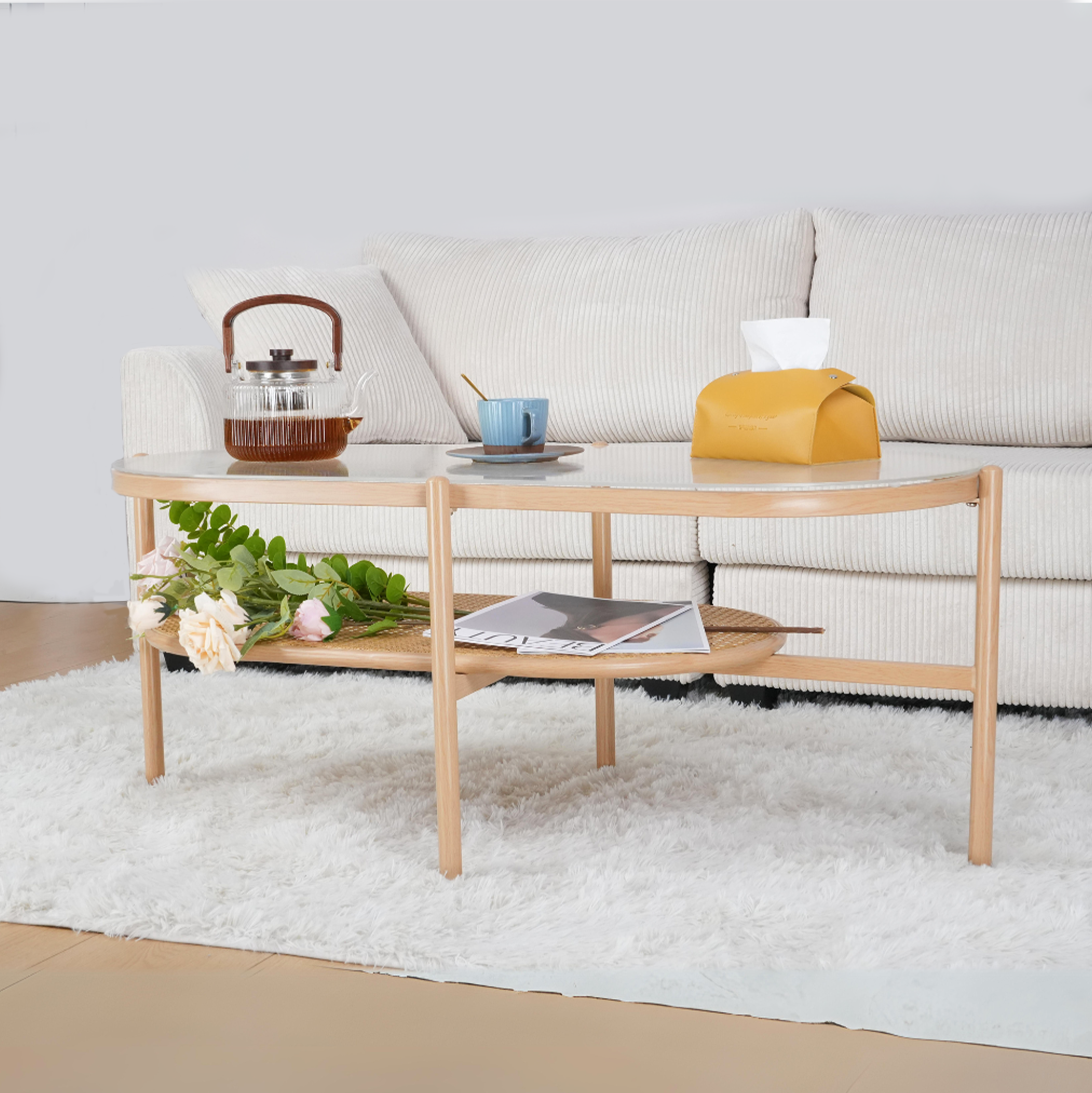 Advwin 43" Glass Coffee Table with Tissue Box