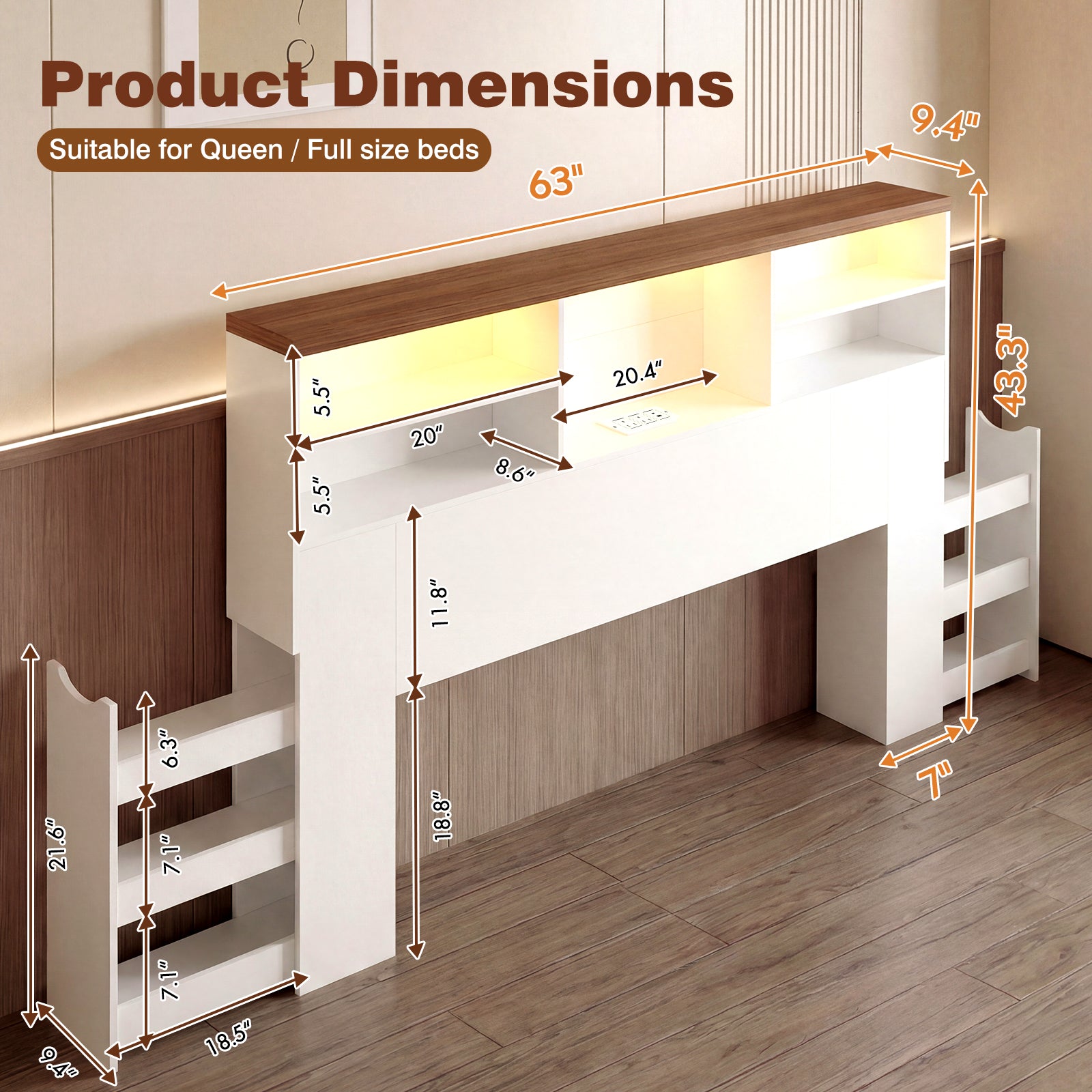 Advwin 63" Headboard w/ Extendable Storage Racks