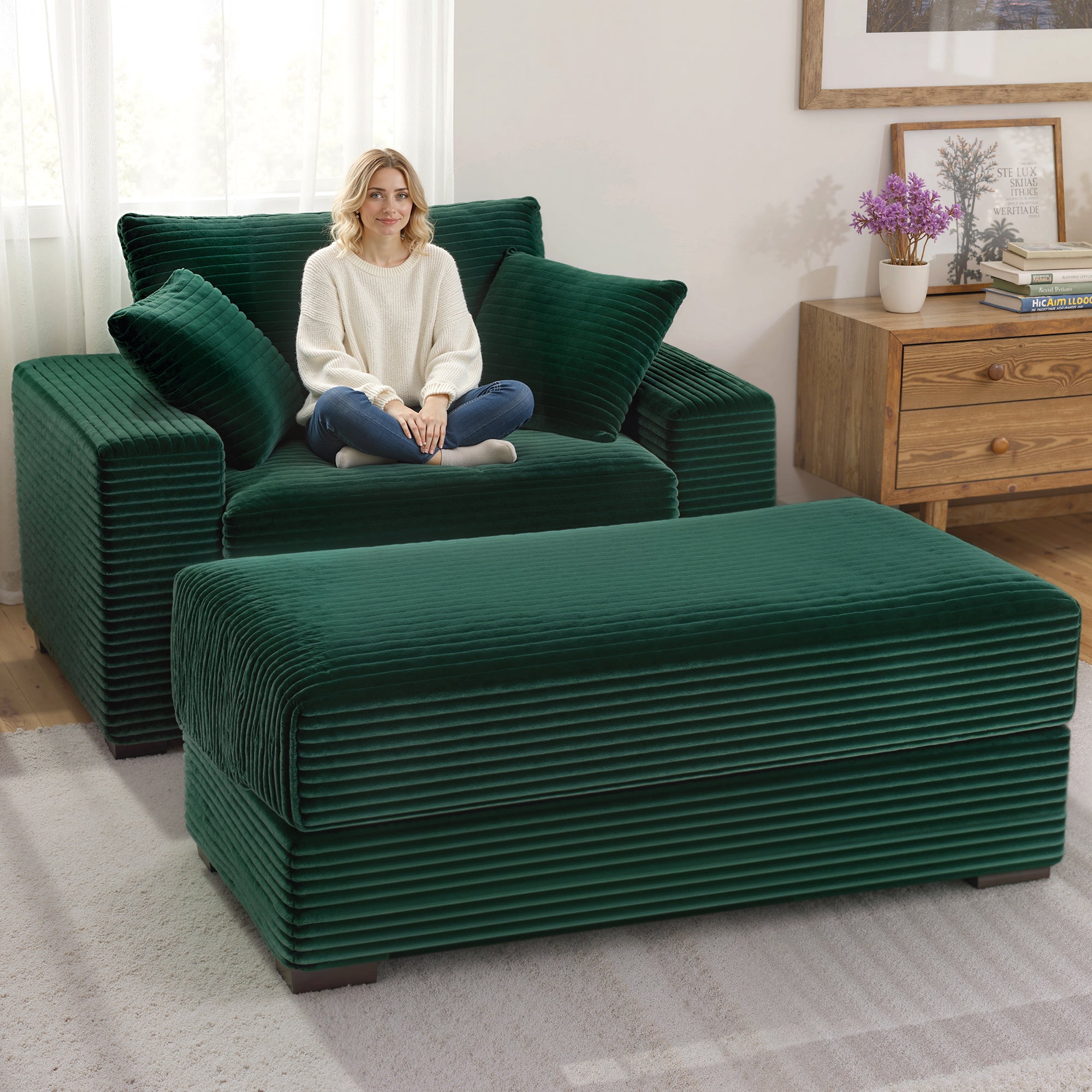 Advwin Chaise Lounge with Storage Ottoman Wide-Rib