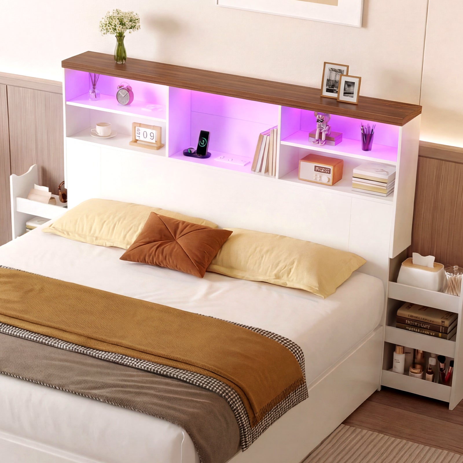 Advwin 63" Headboard w/ Extendable Storage Racks