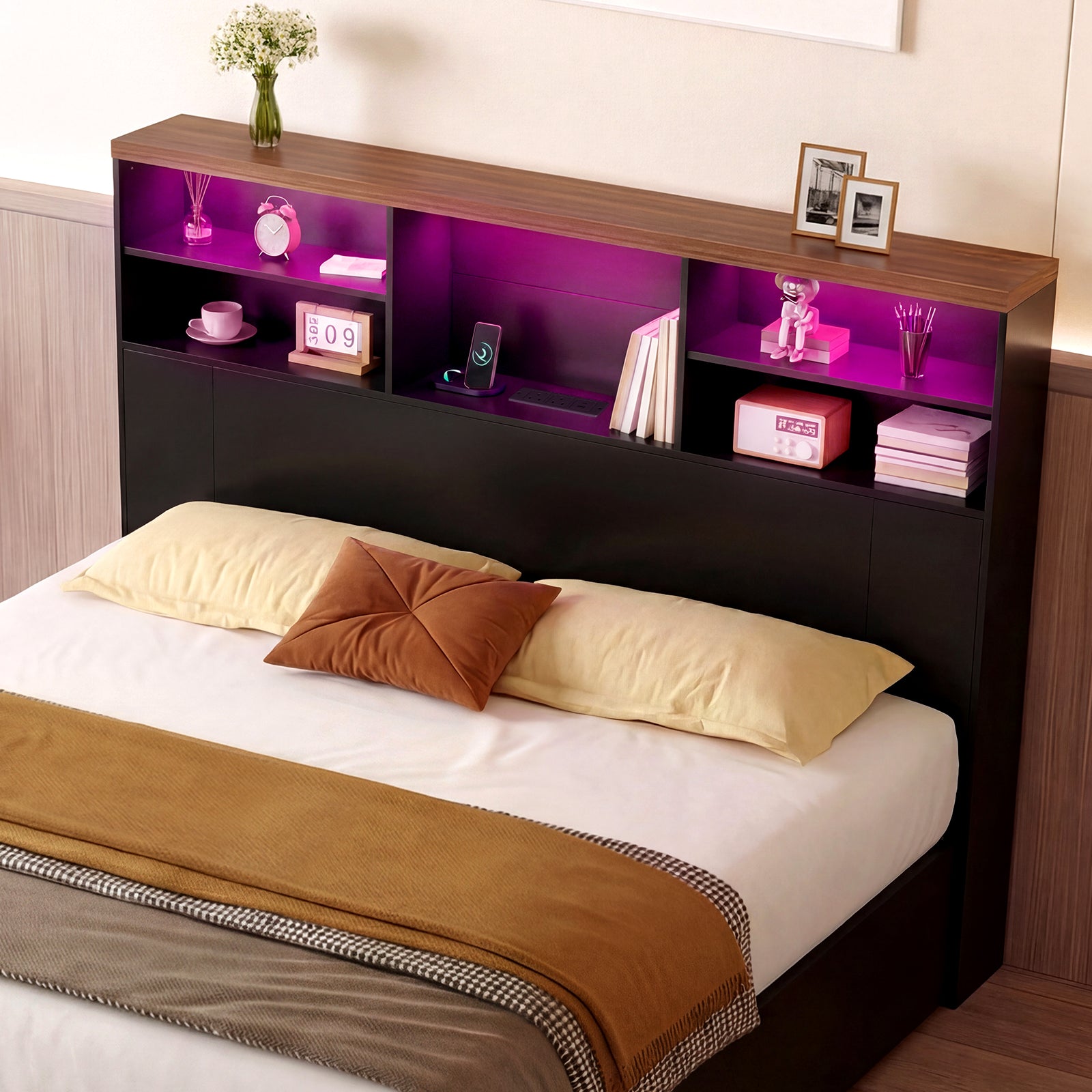 Advwin 63" Headboard w/ Extendable Storage Racks