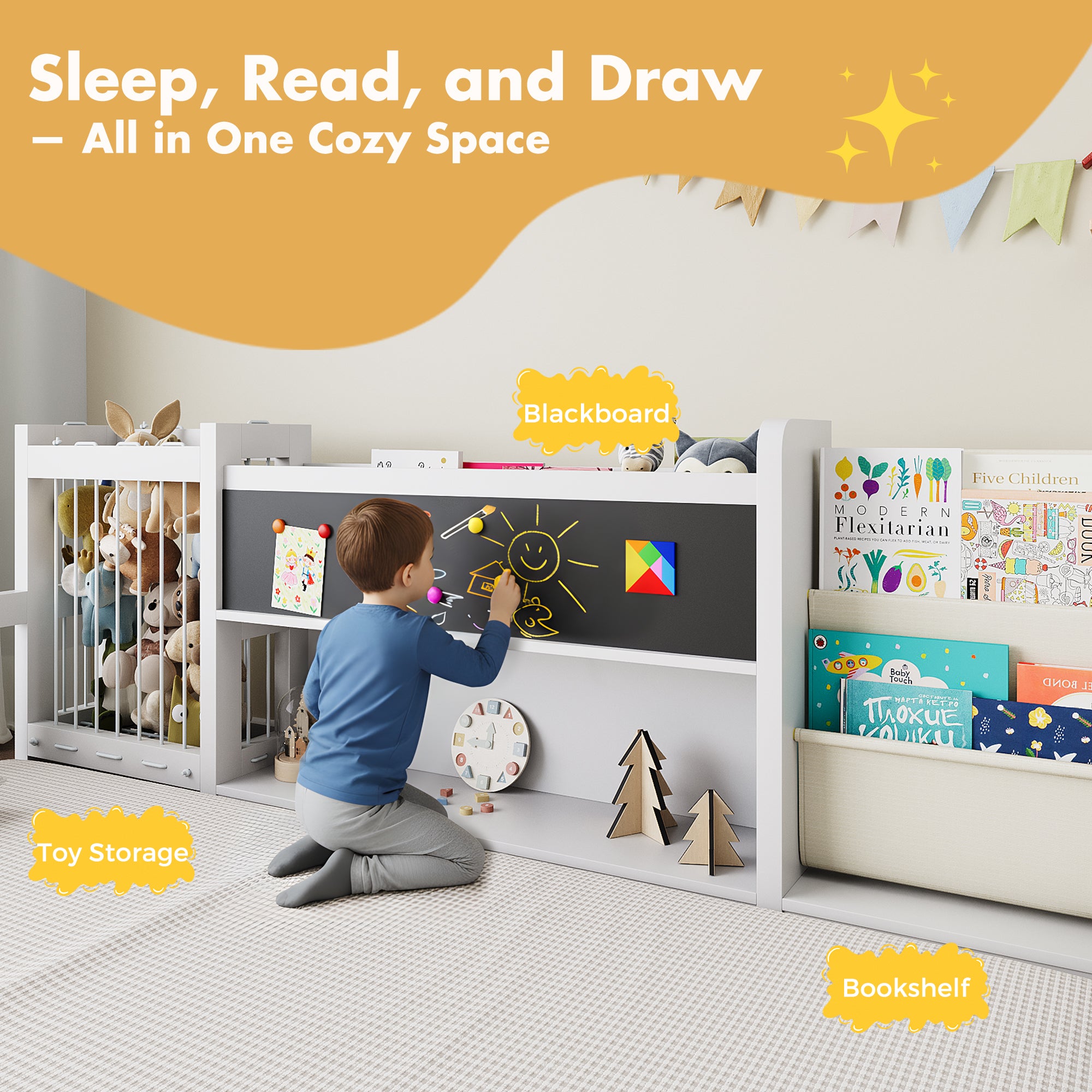 Advwin Toddler Floor Bed with Door & Safety Rails