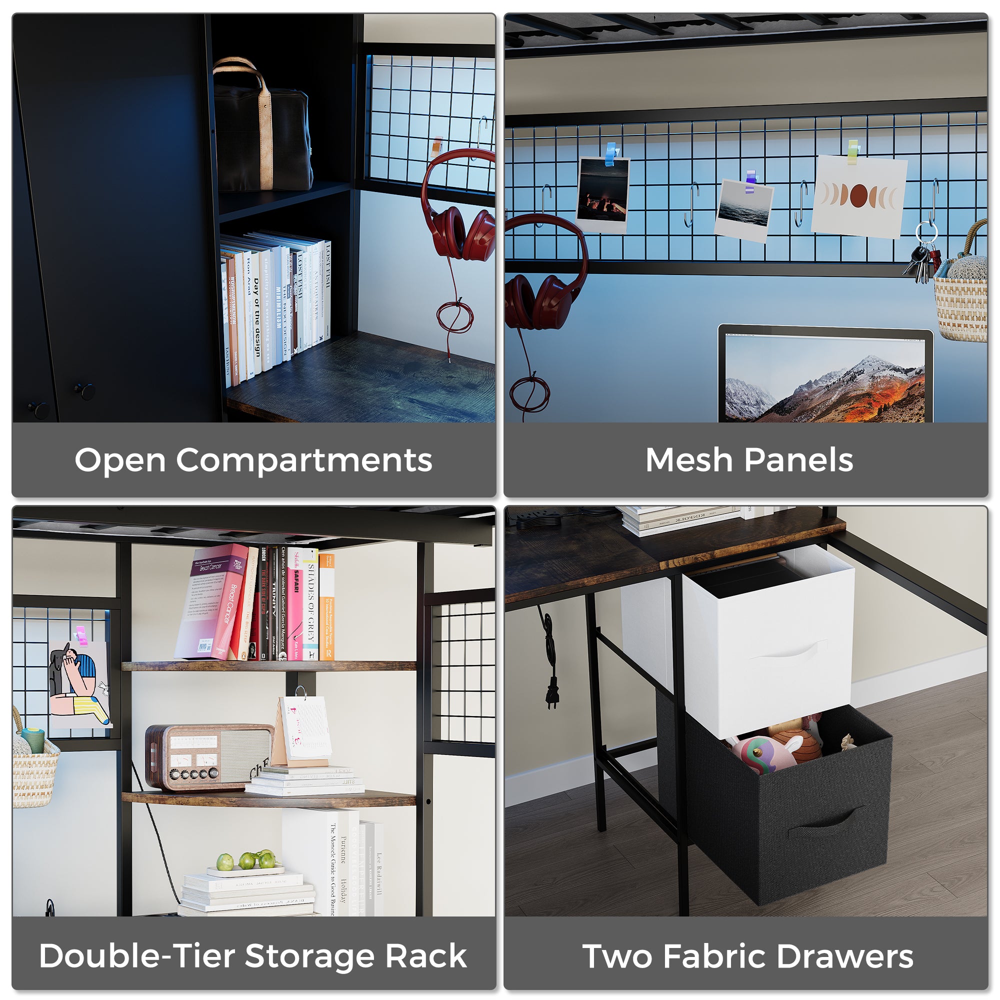 Advwin Space-Saving Loft Bed with LED Light & Drawers