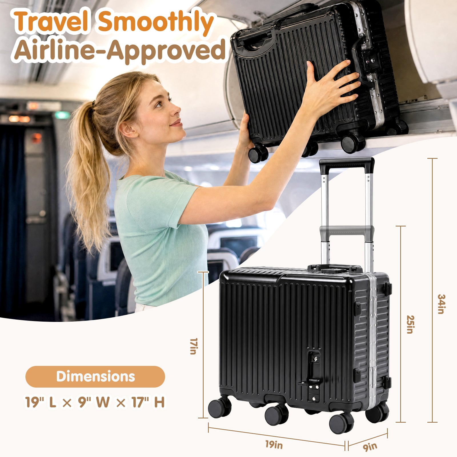 Advwin 20" Aluminum Frame Kids Ride-On Suitcase w/ 6 Wheels