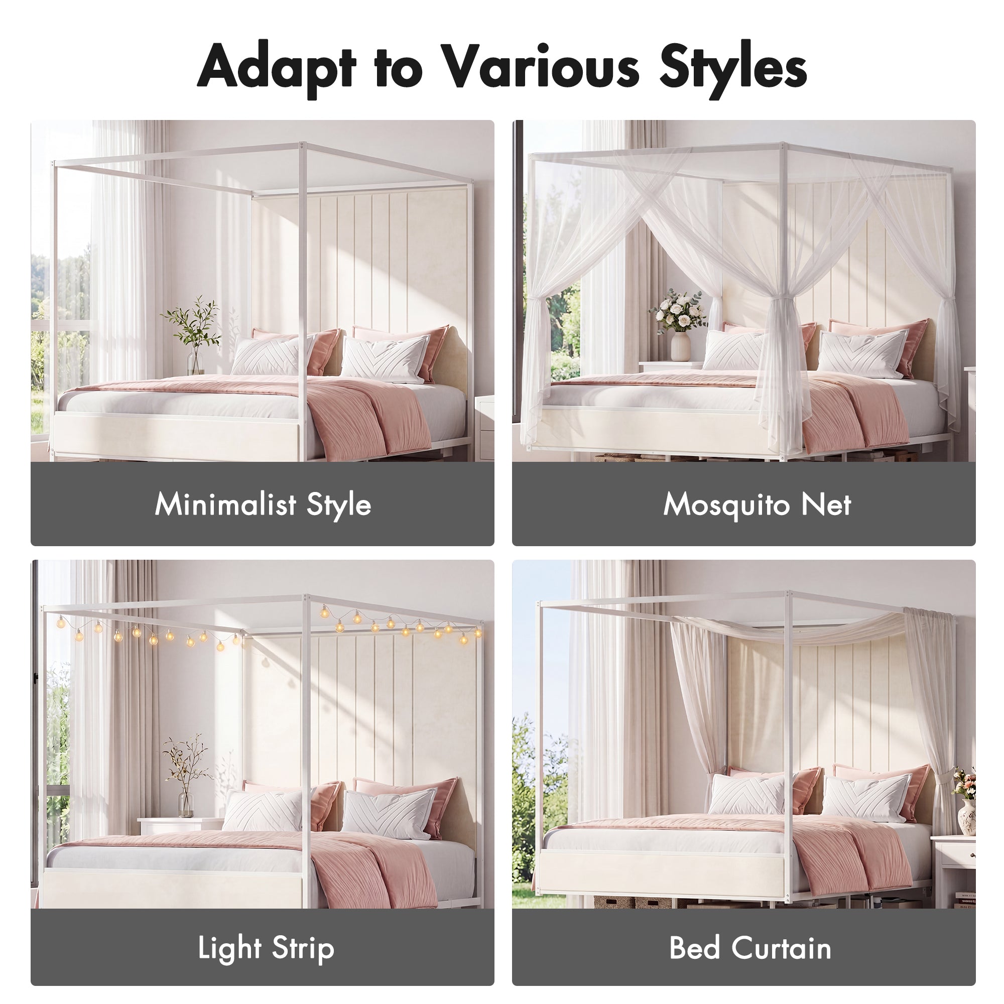 Advwin Canopy Bed Frame with RGB LED Strip Lights