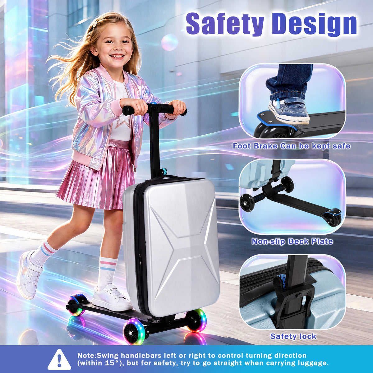 Advwin Expandable Scooter Suitcase for Kids w/ LED Wheel