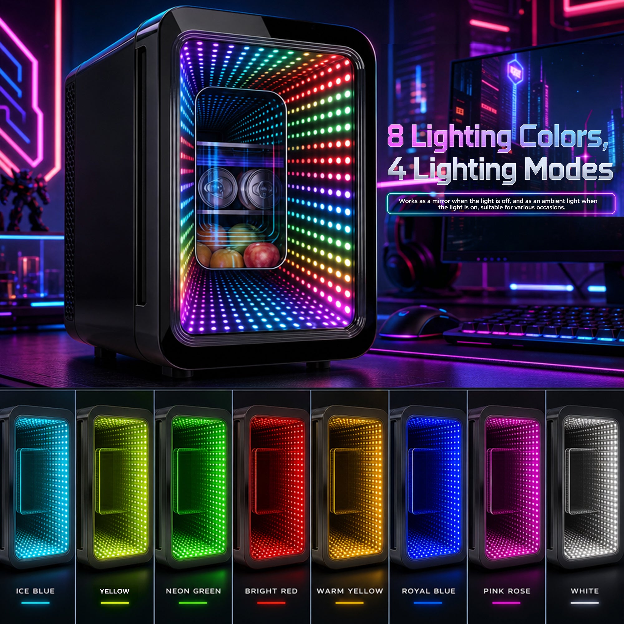 Advwin Mini Fridge with Dimmable Gaming Light