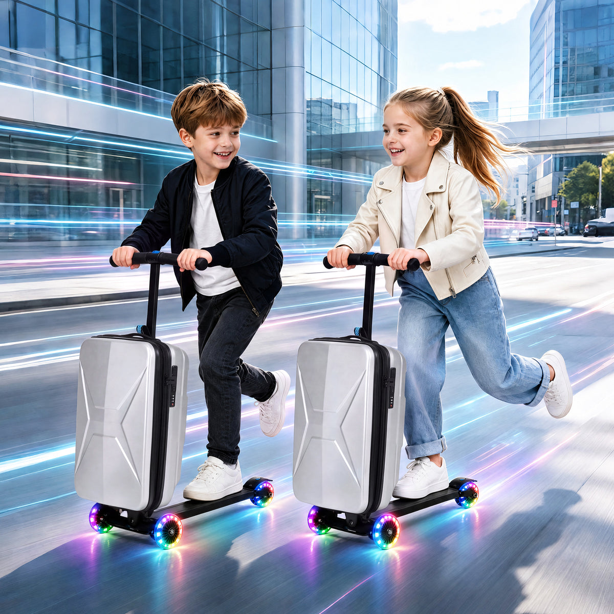 Advwin Expandable Scooter Suitcase for Kids w/ LED Wheel