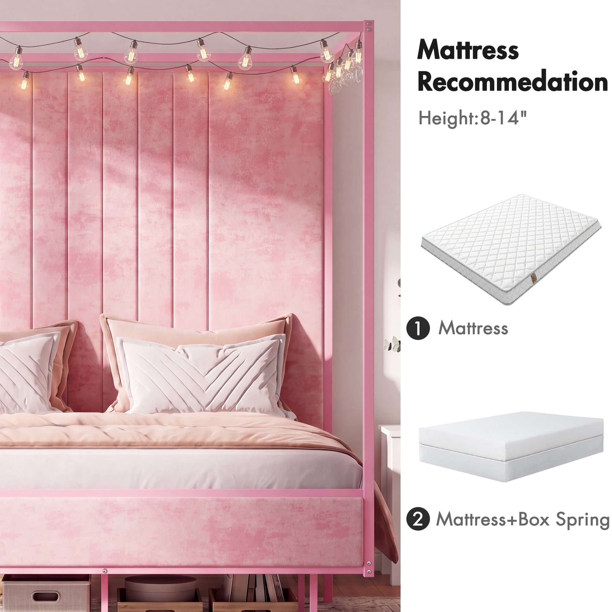 Advwin Canopy Bed Frame with RGB LED Strip Lights