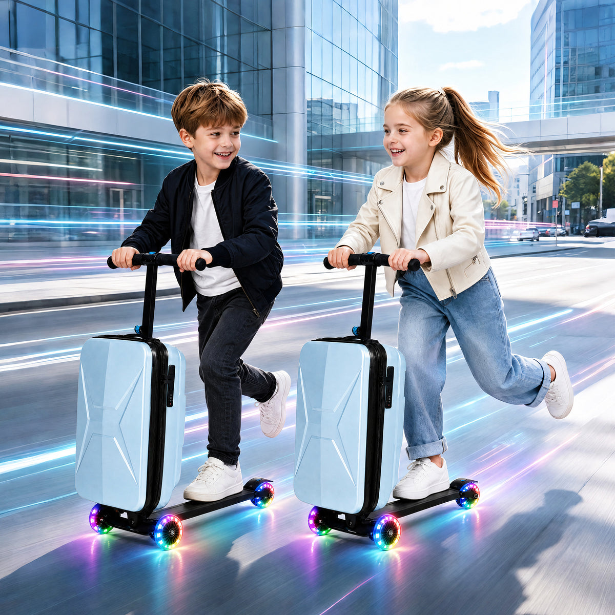 Advwin Expandable Scooter Suitcase for Kids w/ LED Wheel