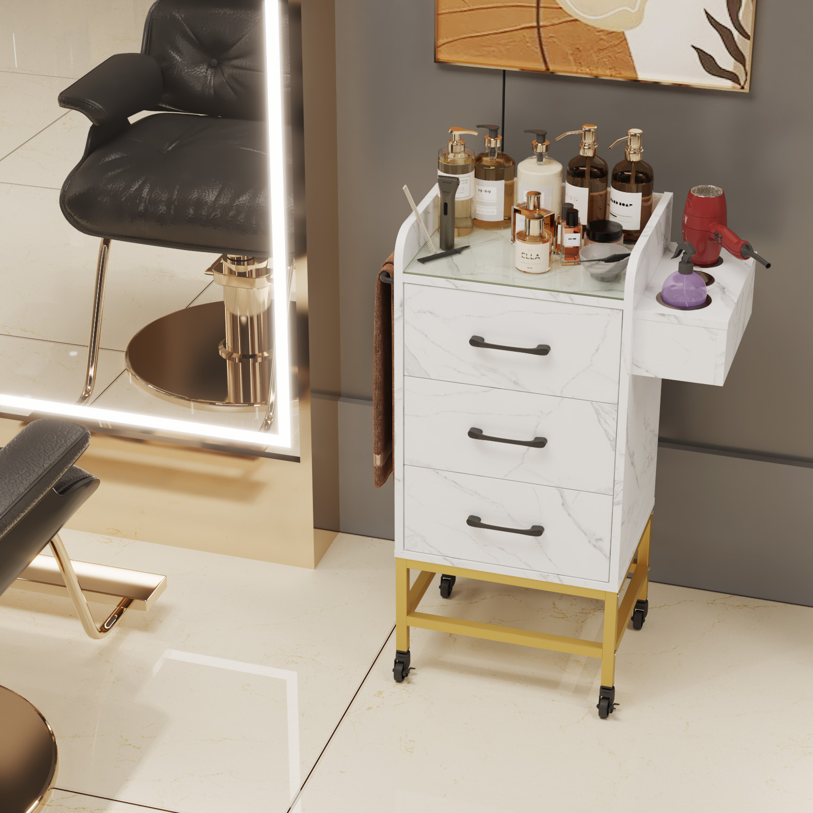 Advwin Salon Trolley with Glass Top