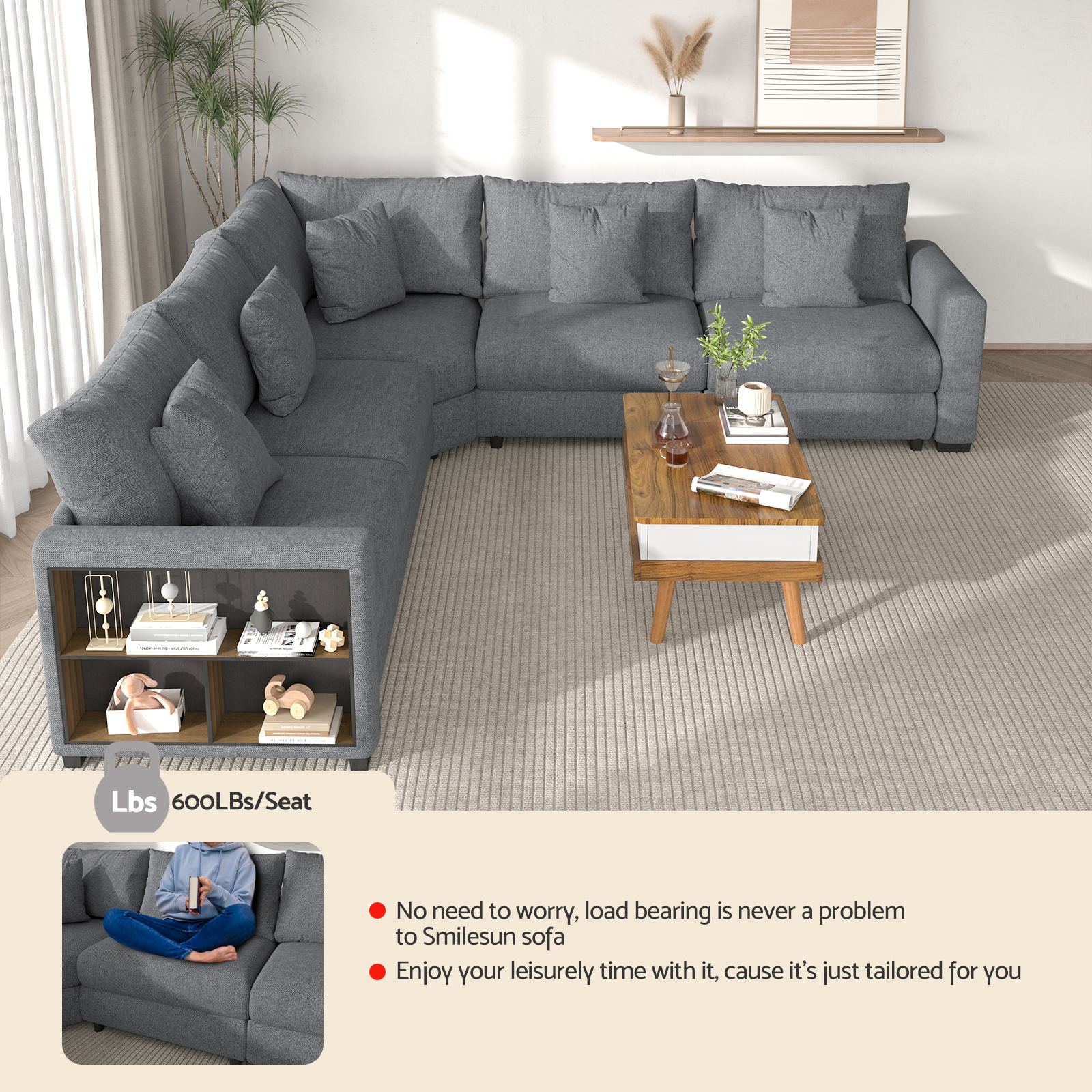 Advwin Oversized Corner Couches With Storage Armrest