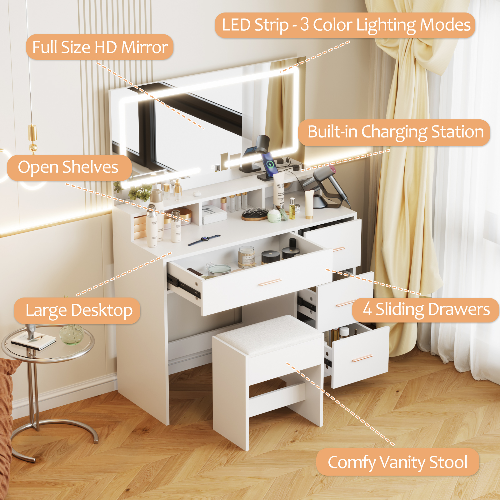 Advwin narrow makeup desk function