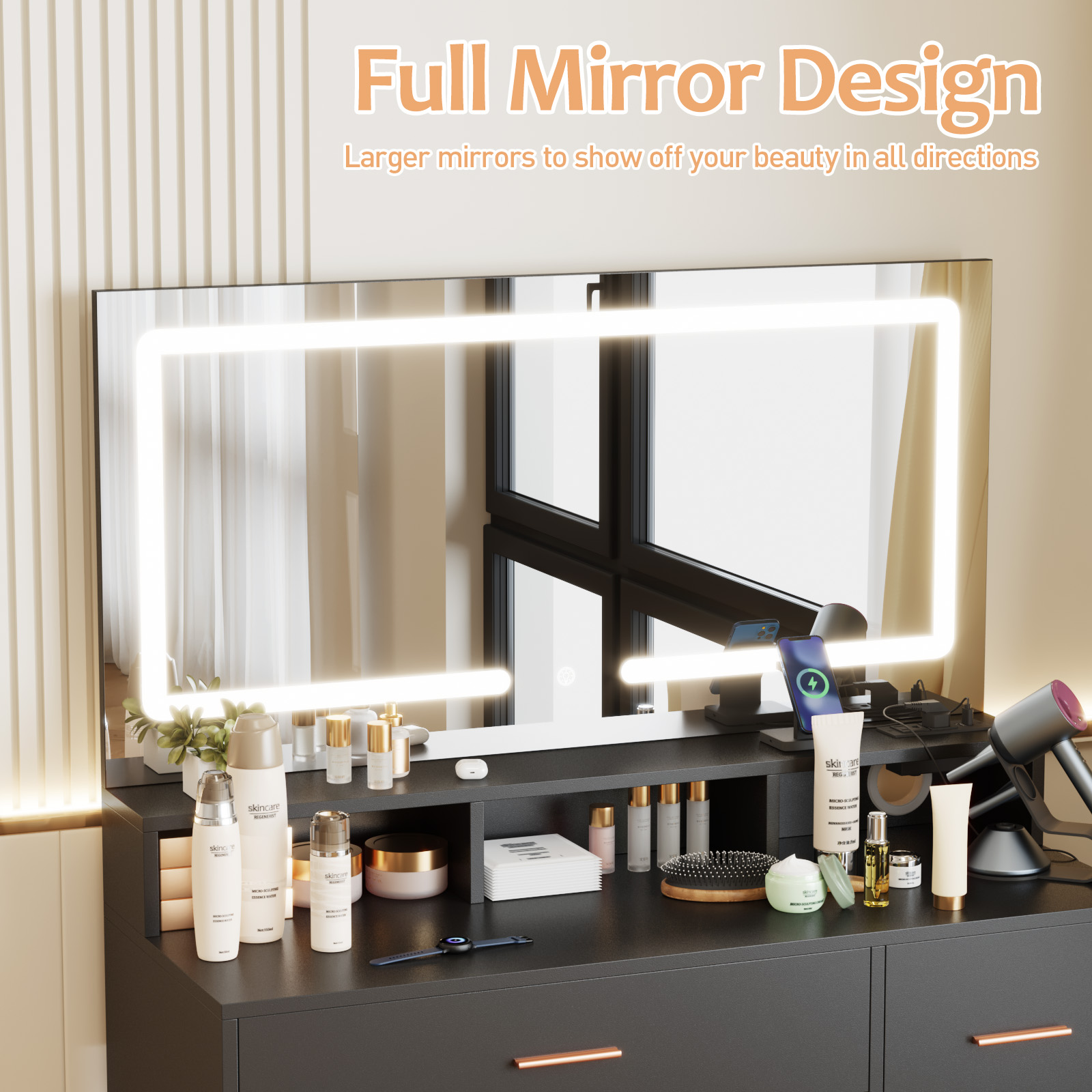 small makeup vanity full mirror design