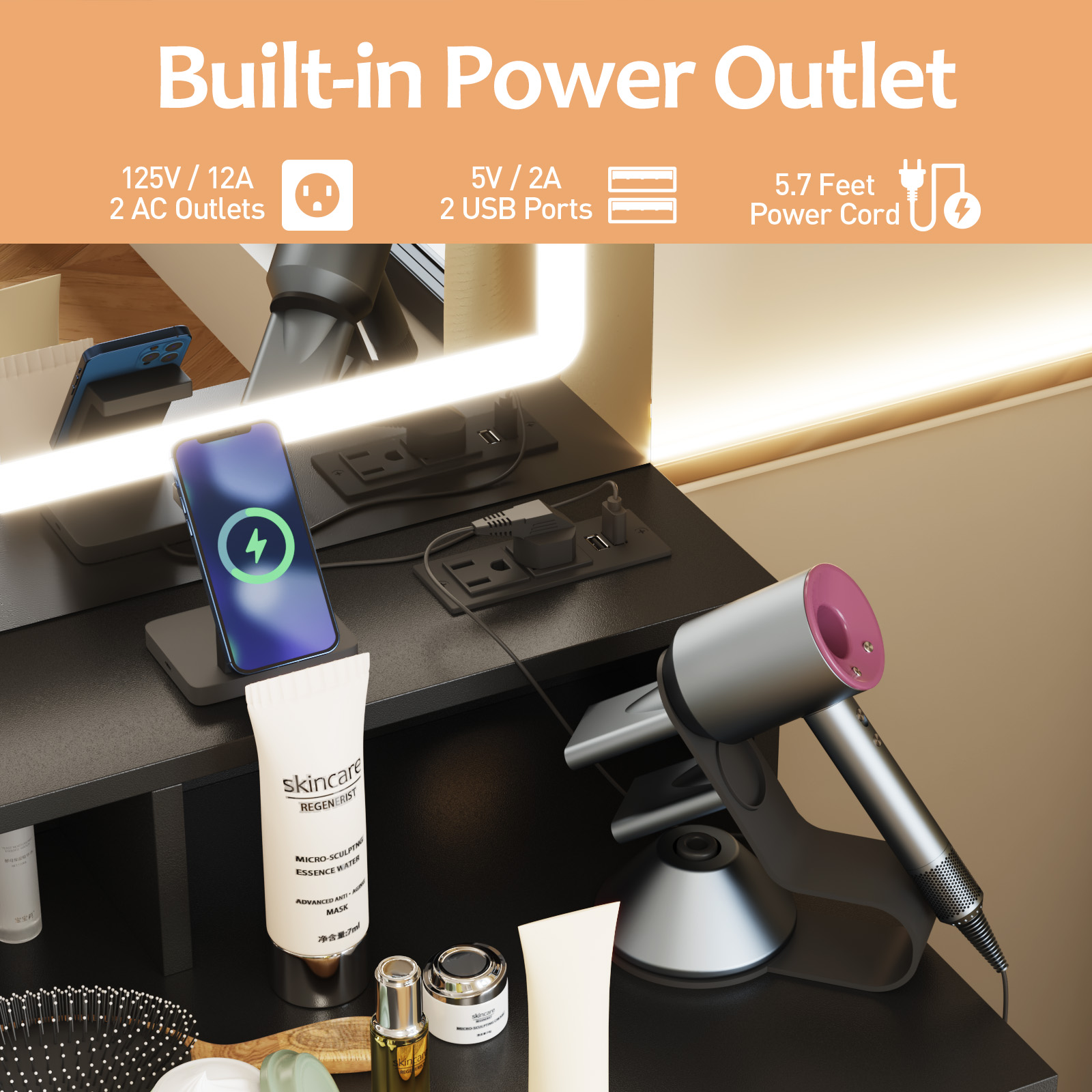 Advwin makeup vanity Built-in Power Outle