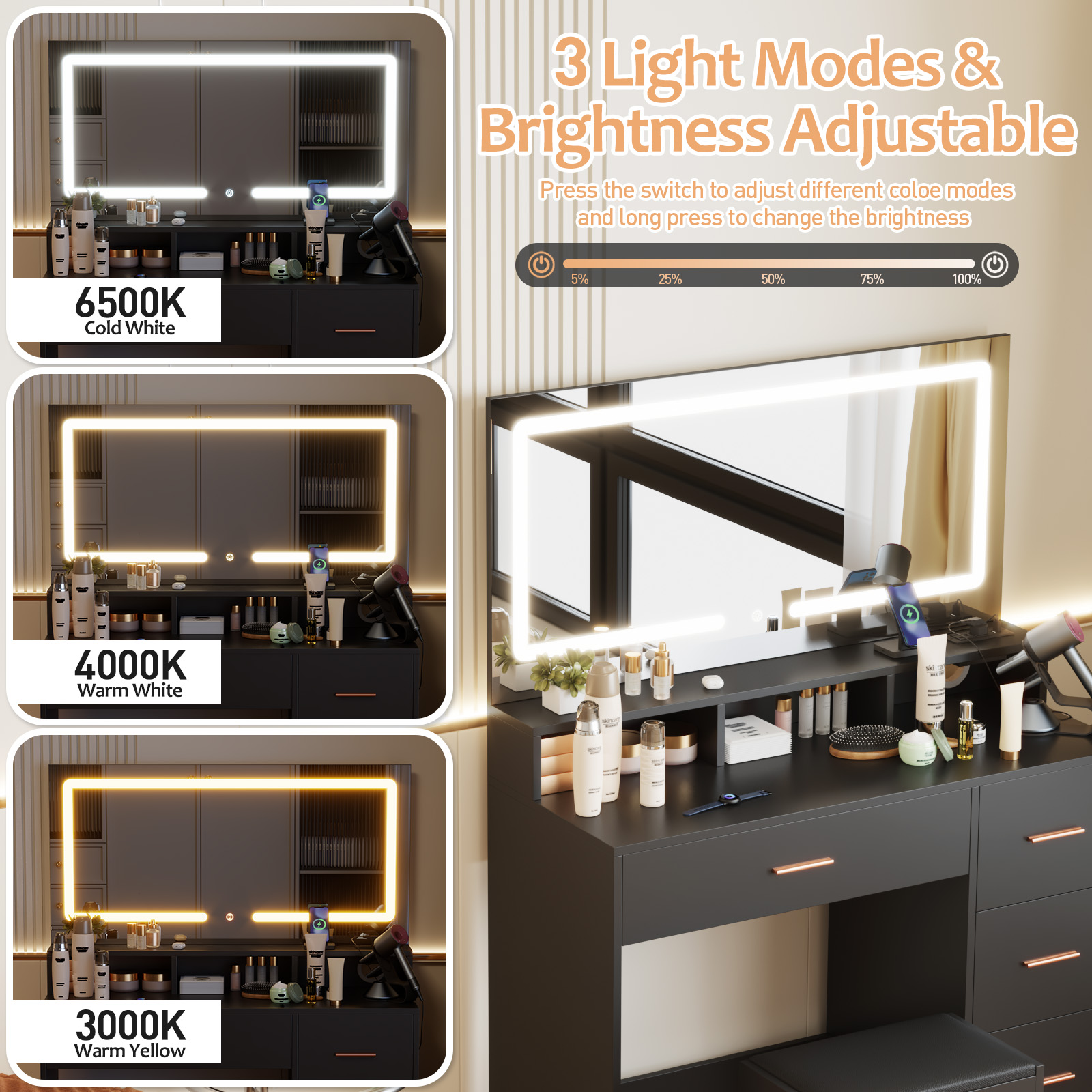 Advwin makeup vanity light modes