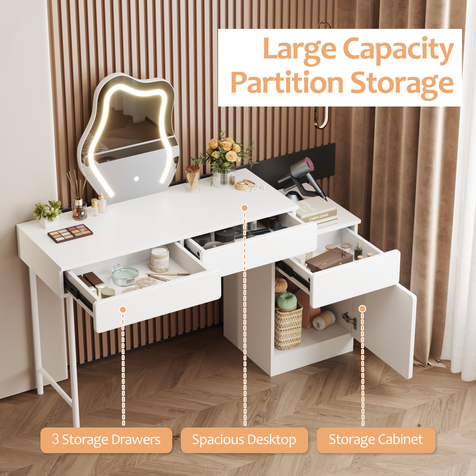 Advwin makeup desk large capacity partition storage