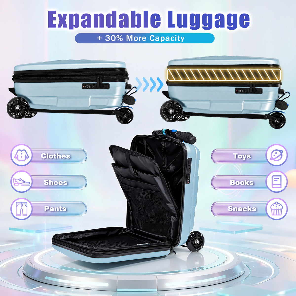 Advwin Expandable Scooter Suitcase for Kids w/ LED Wheel