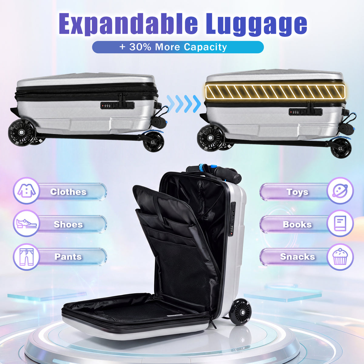 Advwin Expandable Scooter Suitcase for Kids w/ LED Wheel