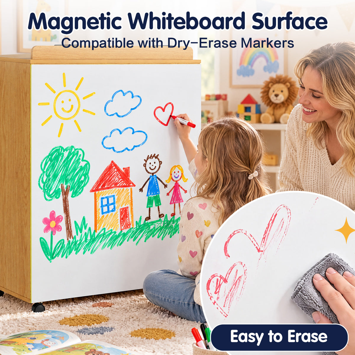 Advwin Rolling Big Book Display Cart with Markerboard
