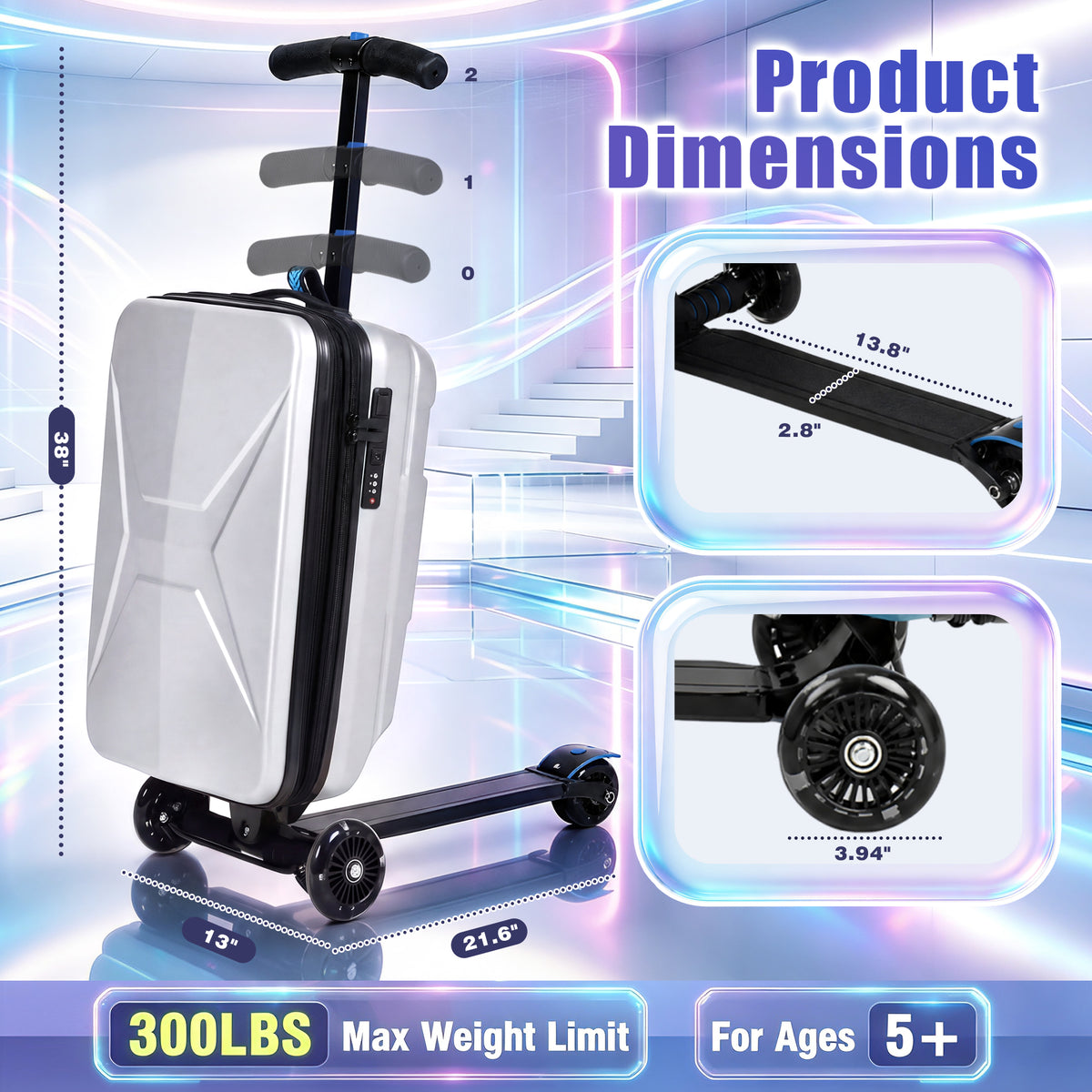 Advwin Expandable Scooter Suitcase for Kids w/ LED Wheel