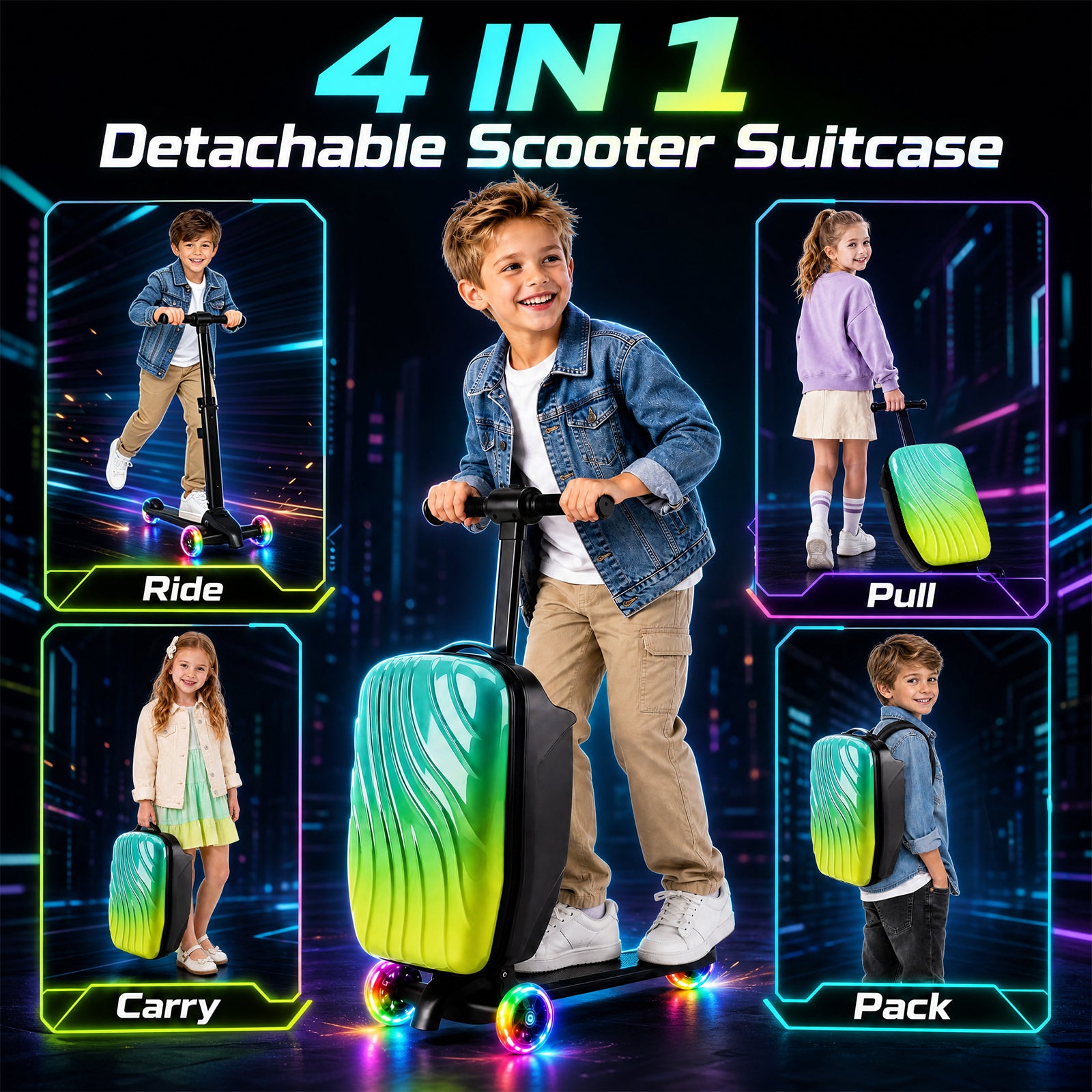 Advwin 4-in-1 Detachable Ride-On Suitcase for Kids