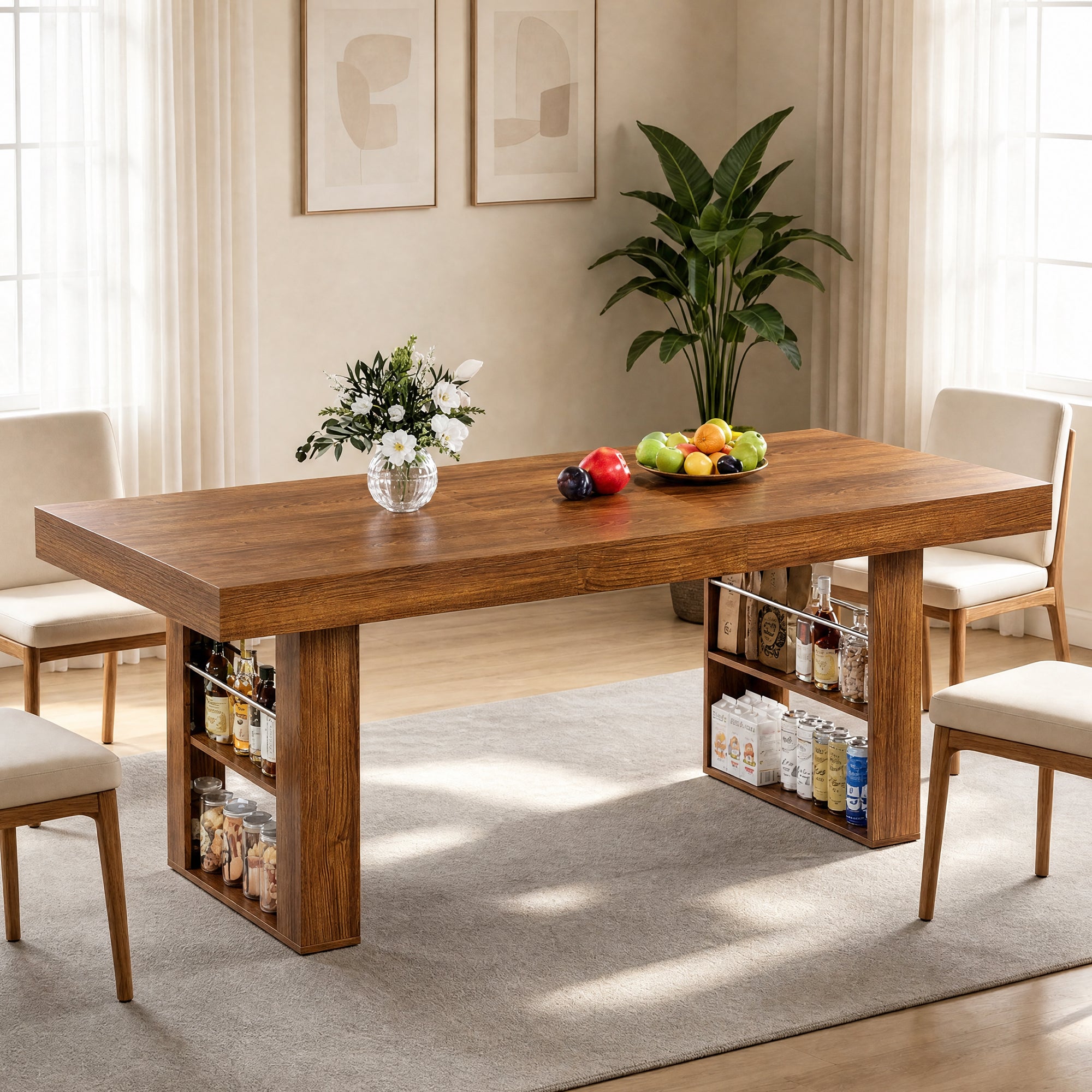 Advwin Rectangle Extendable Dining Table for 6-8
