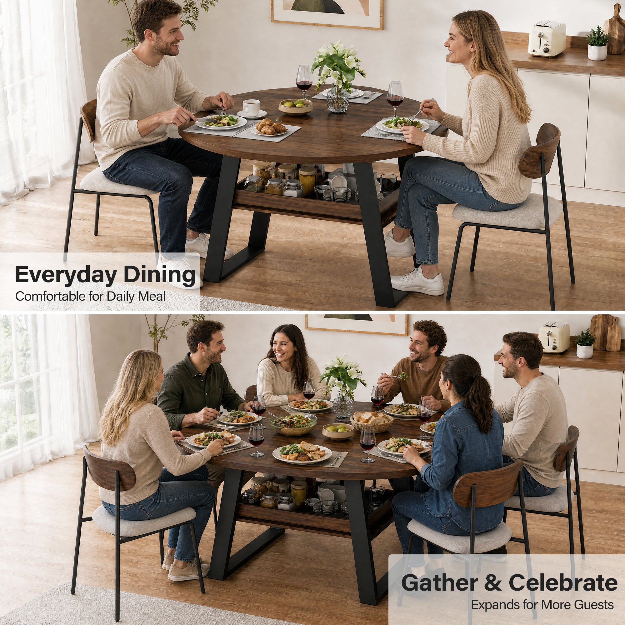 Advwin 43"-59" Extendable Round Dining Table for 4-8