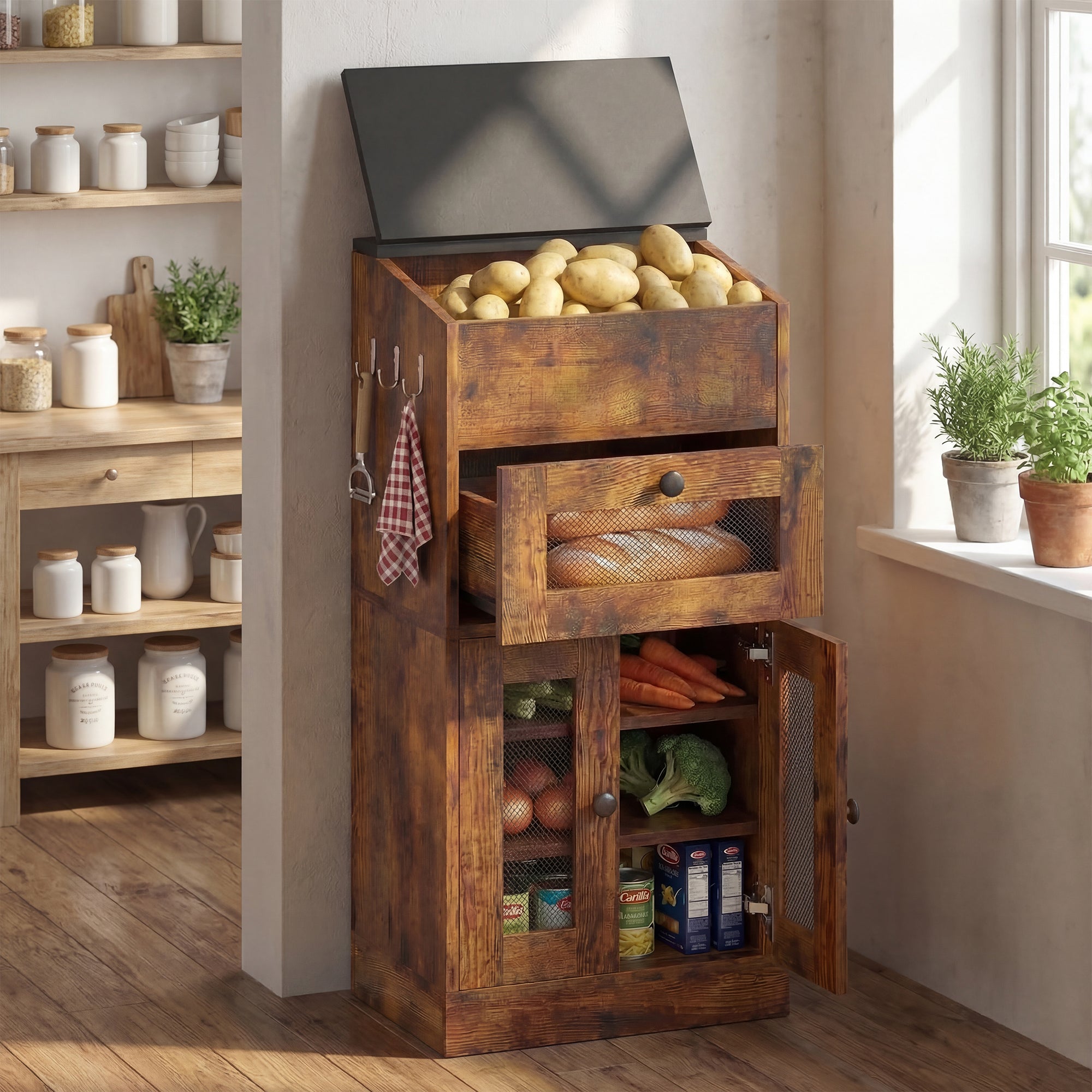 Advwin Multi-Compartment Wooden Fruit & Vegetable Cabinet