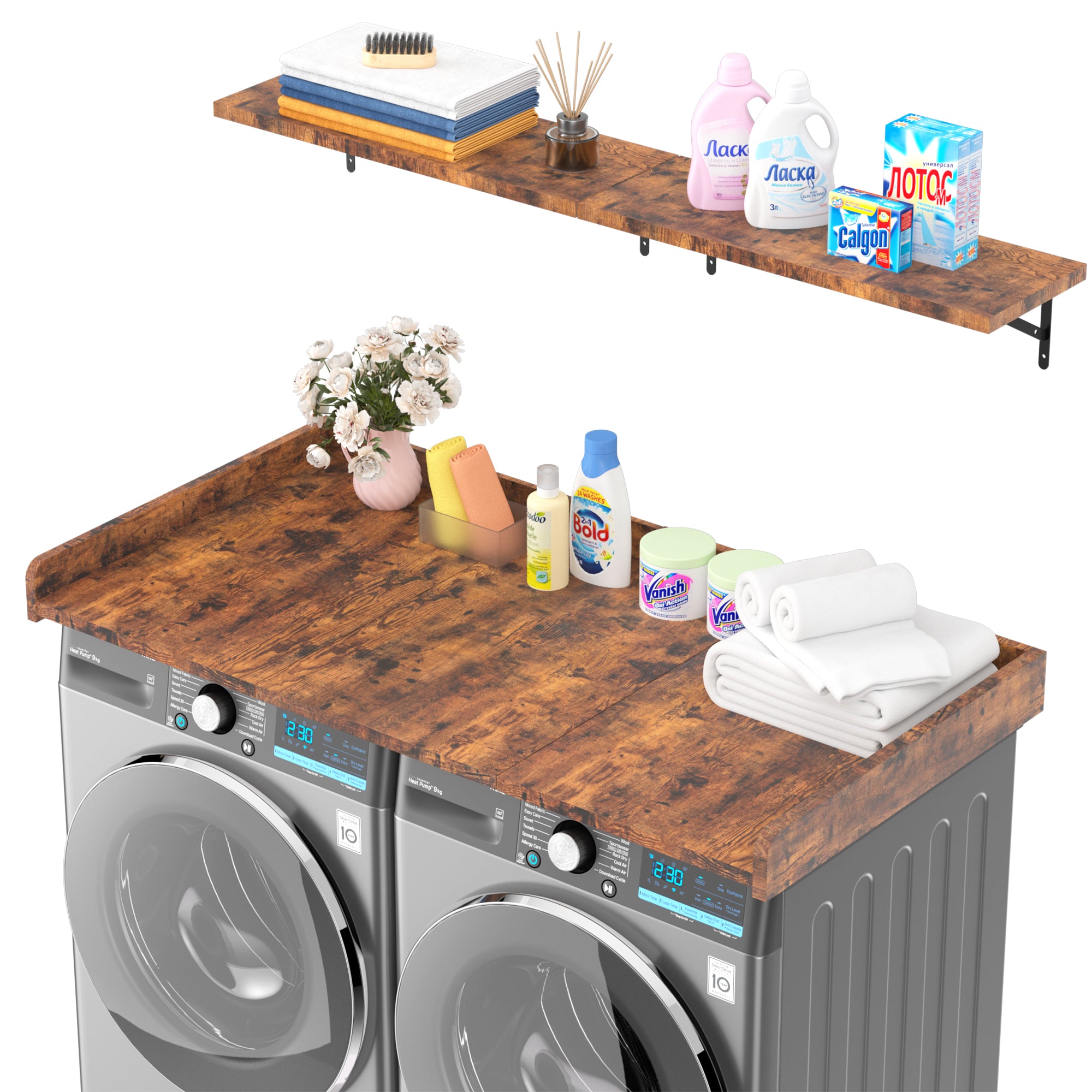 Advwin Washer Dryer Countertop 54" 2-Layer Shelves