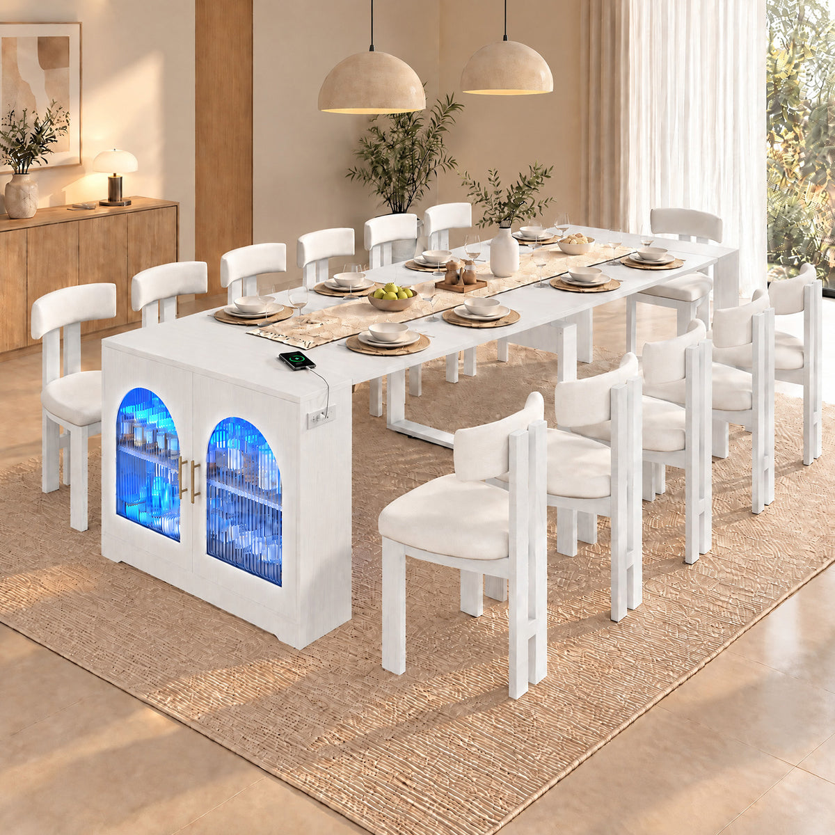 Advwin Extendable Dining Table with Storage Cabinet