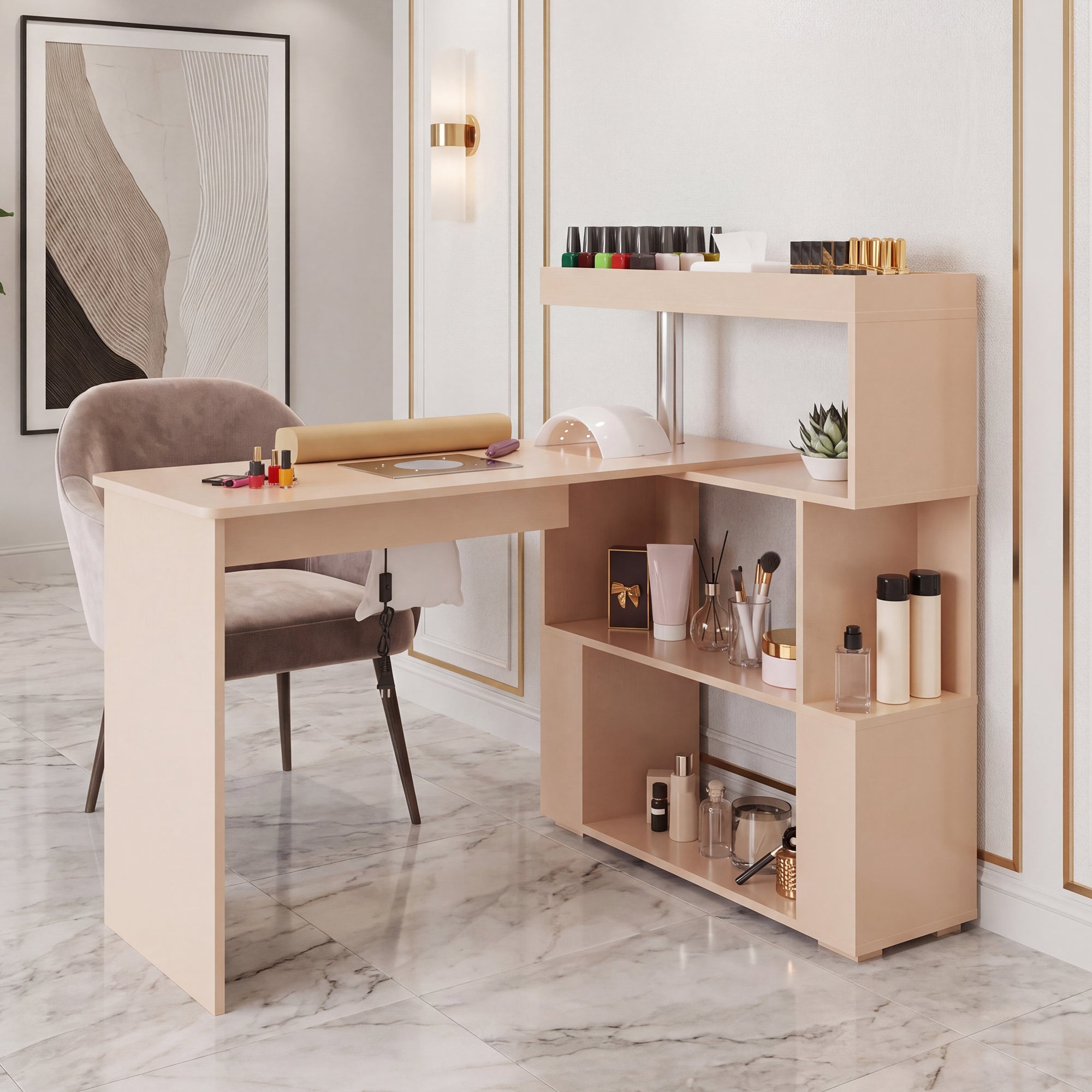 Advwin L-Shaped Rotating Nail Table with Dust Collector