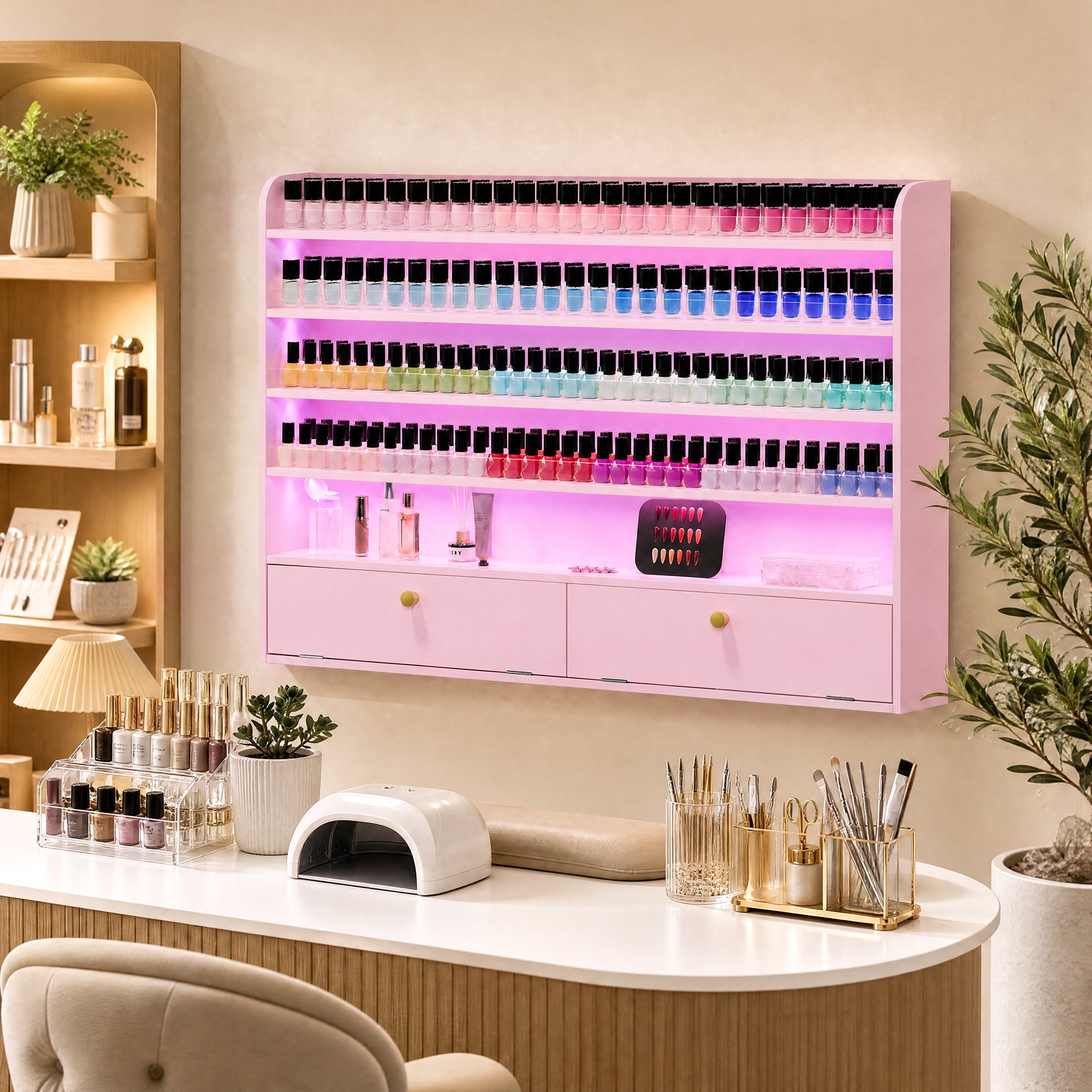 Advwin 5-Tier Nail Polish Display Shelf w/ Drawer